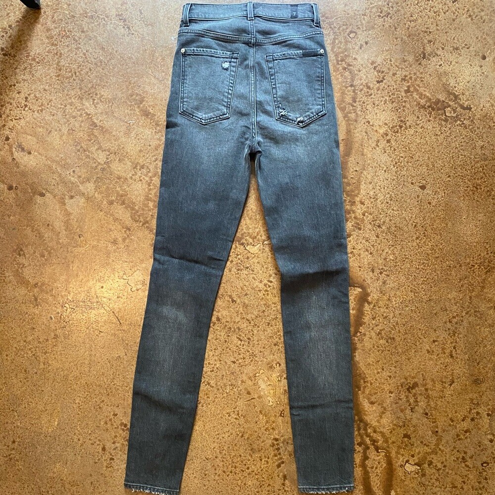7 for all Mankind high waist distressed grey stretch skinny jeans