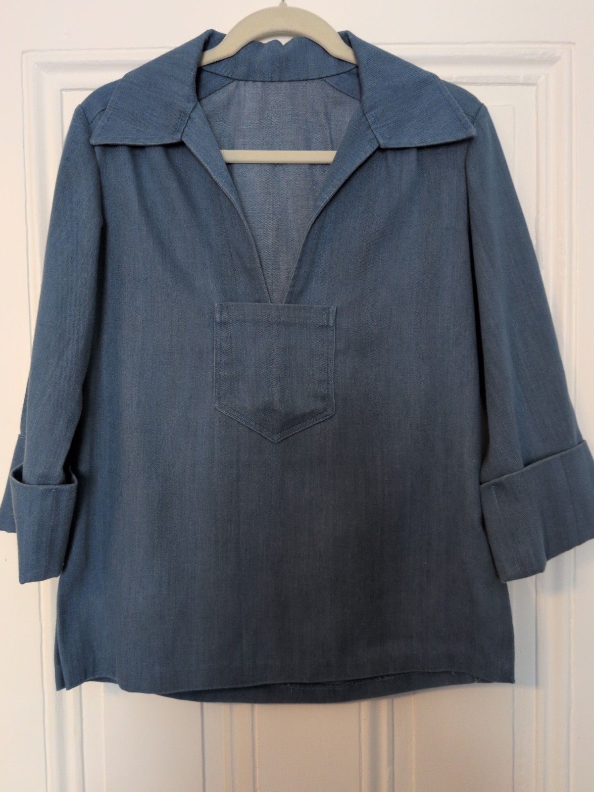 Vintage Custom Made Denim Tunic 3/4 Sleeves Size M Made In USA Boho 70s Hippie