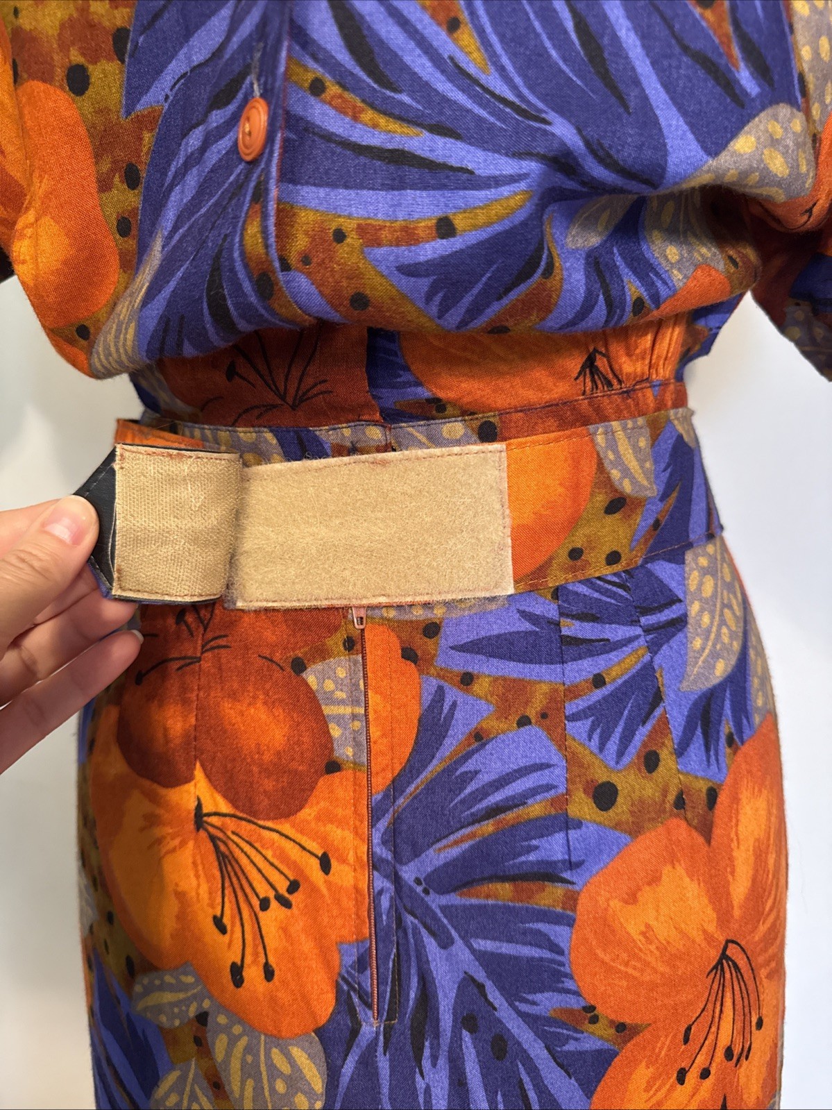 Vintage Jeffrey & Dara Tropical Print Faux Wrap Pencil Wiggle Dress Belt 5/6 USA