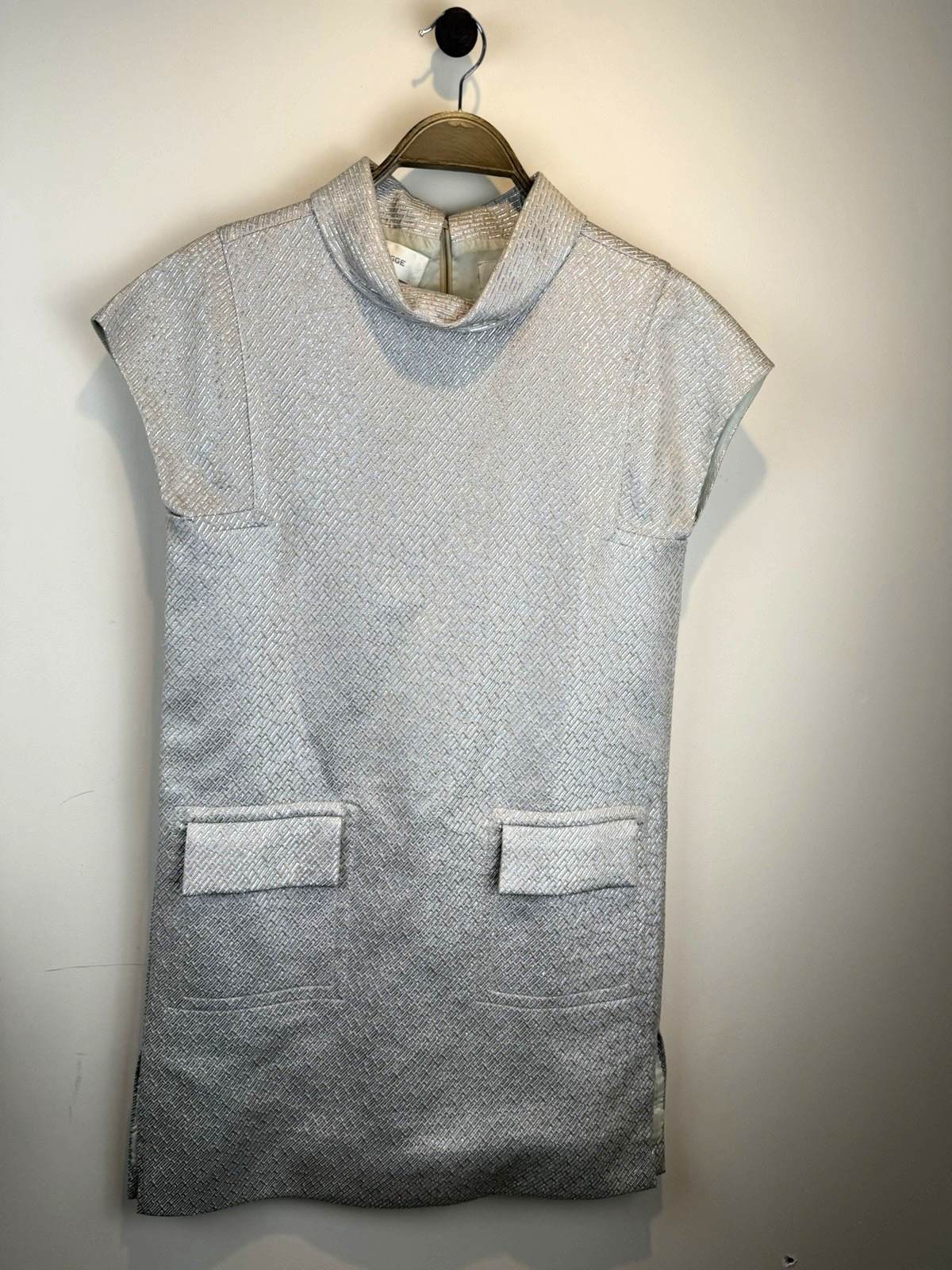 Vintage 1960s BH WRAGGE Mod Space Age Silver Metallic Shift Dress Flap Pockets