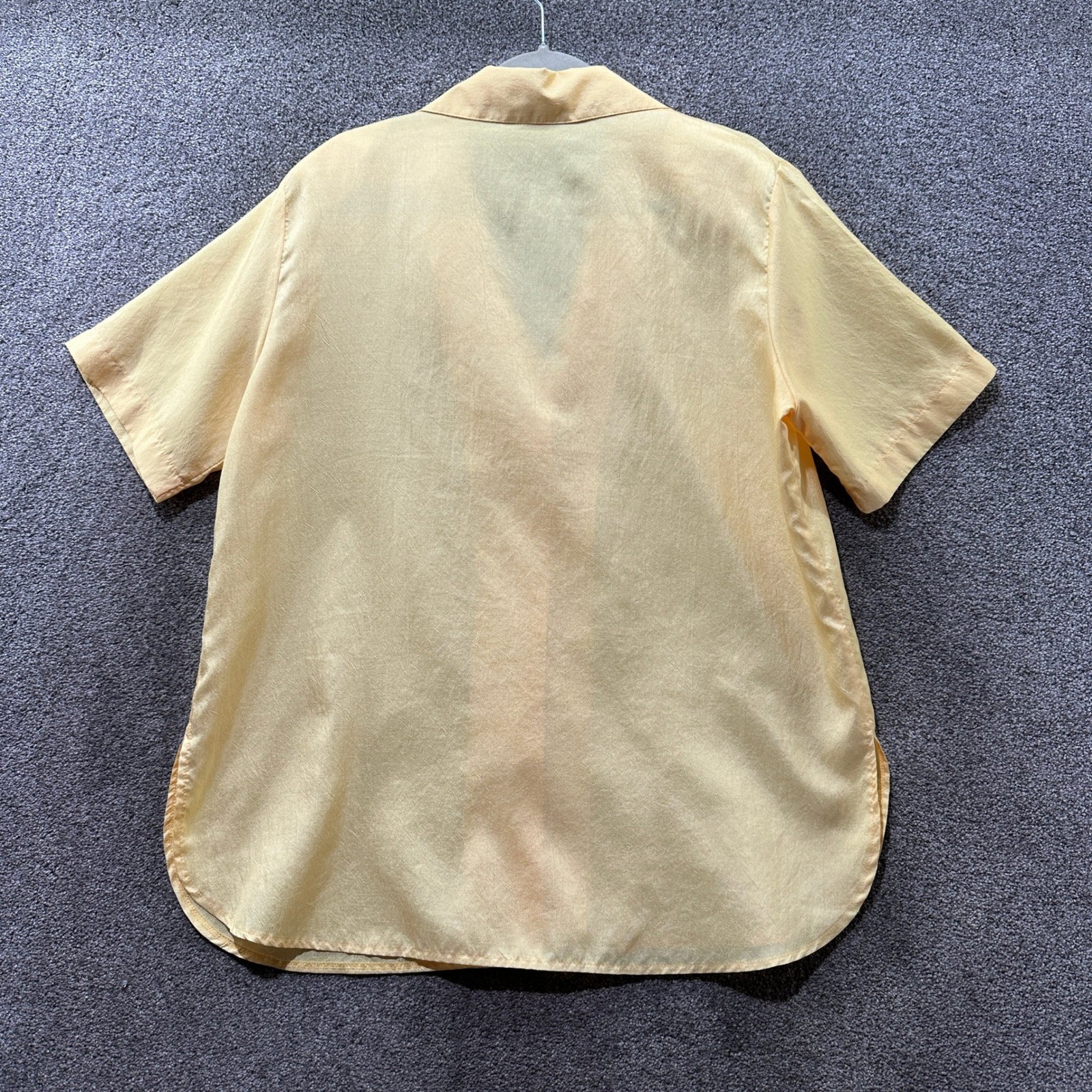 VTG 80s Park Place Button Up Blouse Top L Yellow Short Sleeve Embroidered