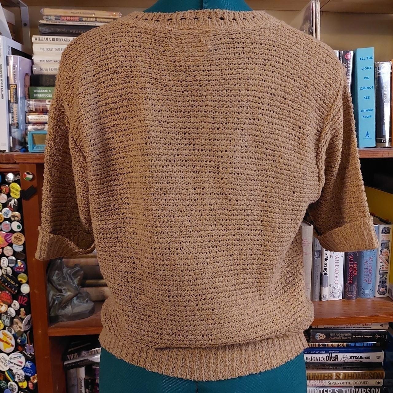 Vintage light brown V-neck short sleeve knit top.