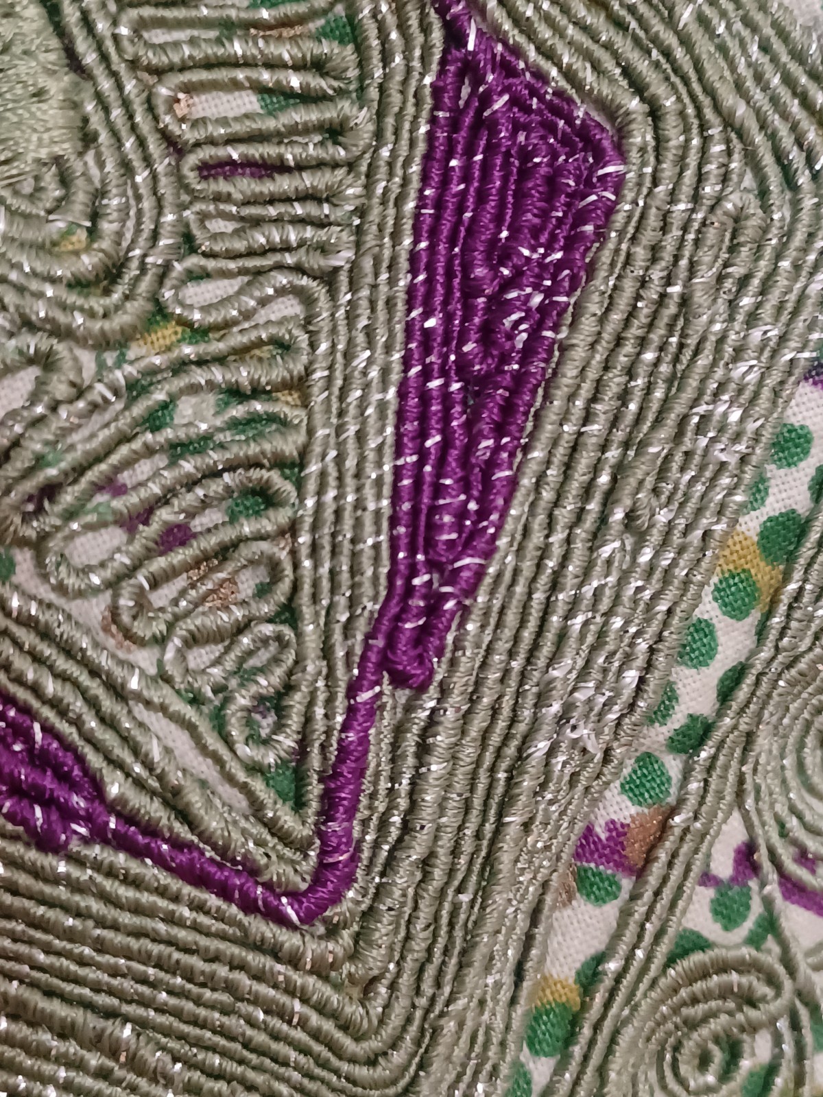 Vintage 1960s/70s Hand-Embroidered Green Purple Metallic Silver Mod Hippie Shirt
