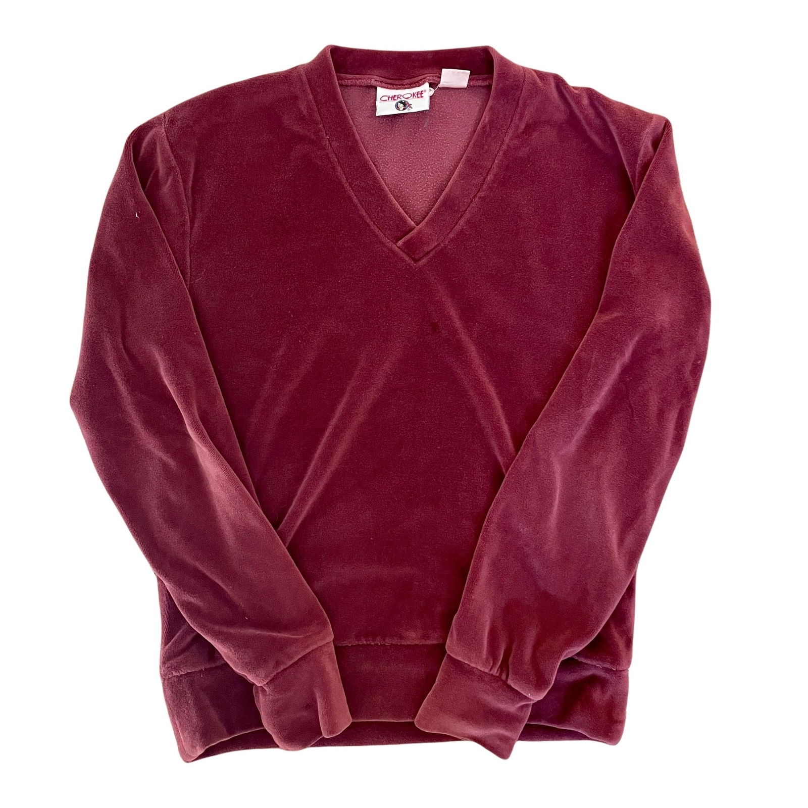 Vintage 80s/90s Cherokee Burgundy Velour V-neck Top Medium