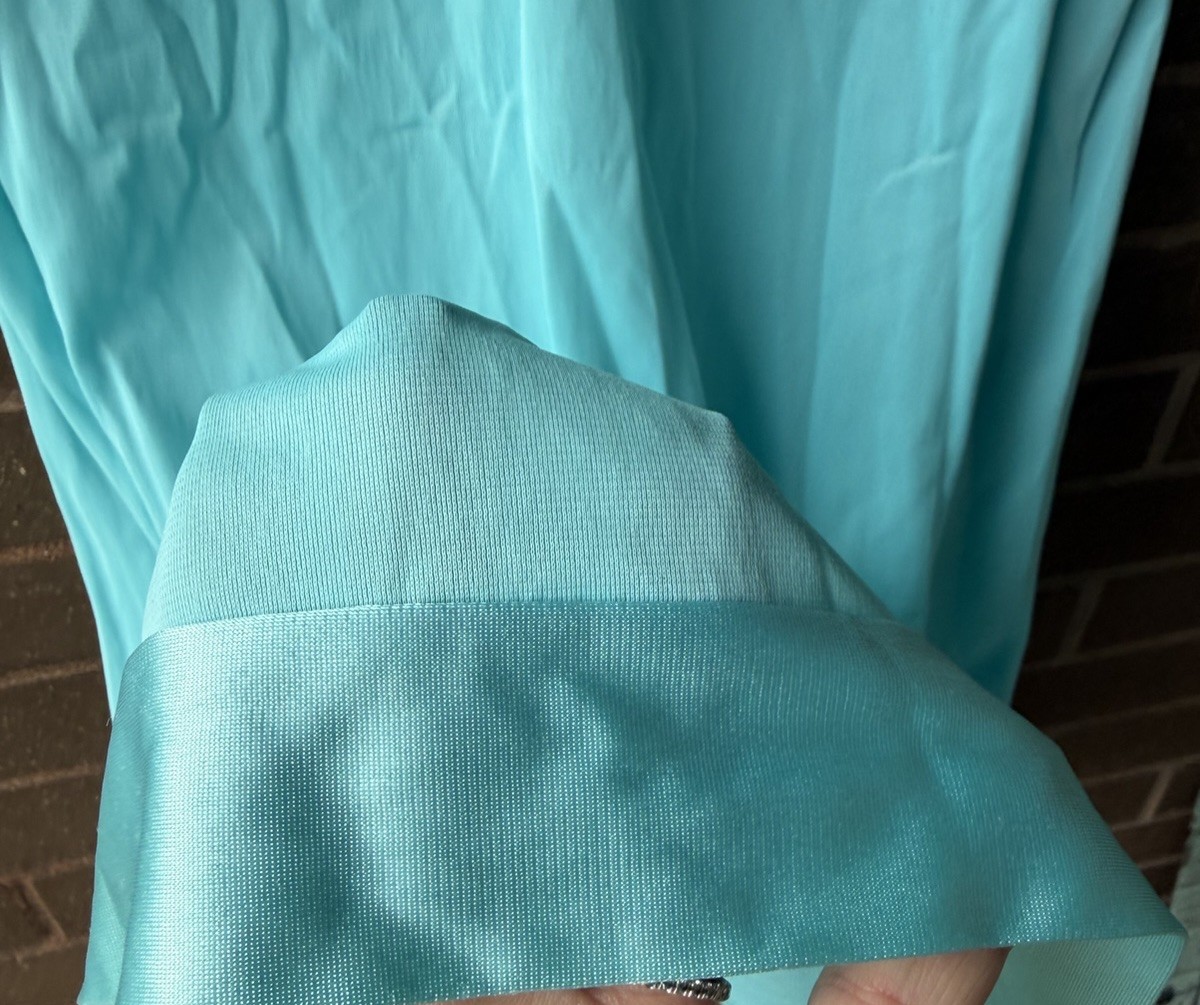 Vtg Vanity Fair Nightgown Medium Aqua Blue Nylon Tricot Quilted Floral Applique