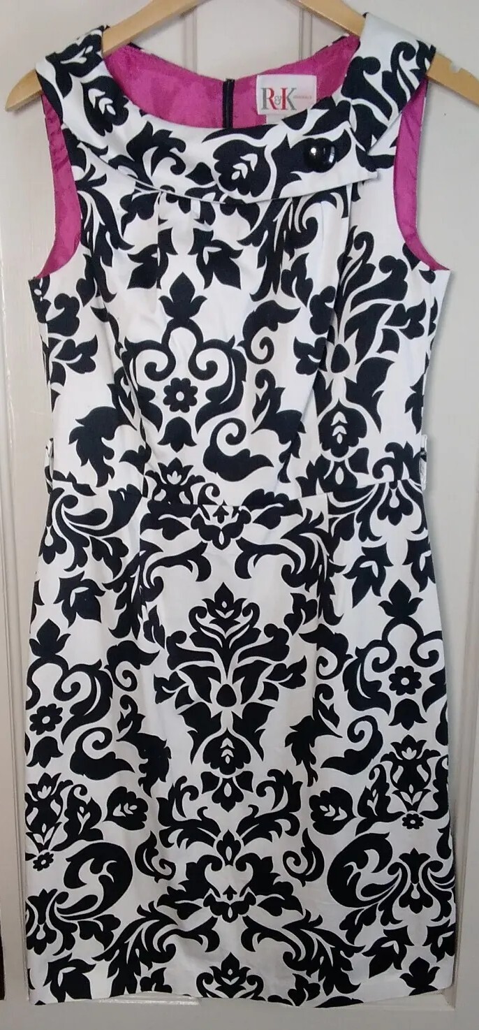 VTG Goth-Prep R&K Dress Women&rsquo;s Size 8 Black White Fleur-de-Lis Cocktail Pencil