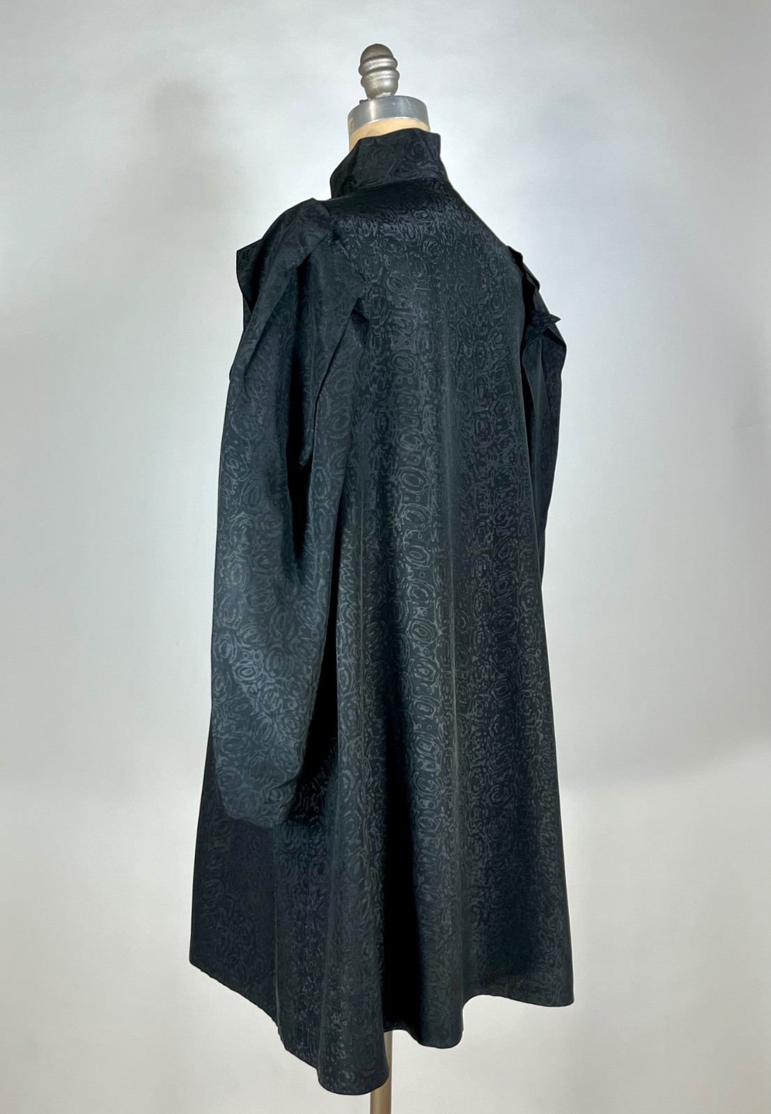 Vintage 1930&rsquo;s black double-faced MOIRE SILK opera coat w/unique shoulder design