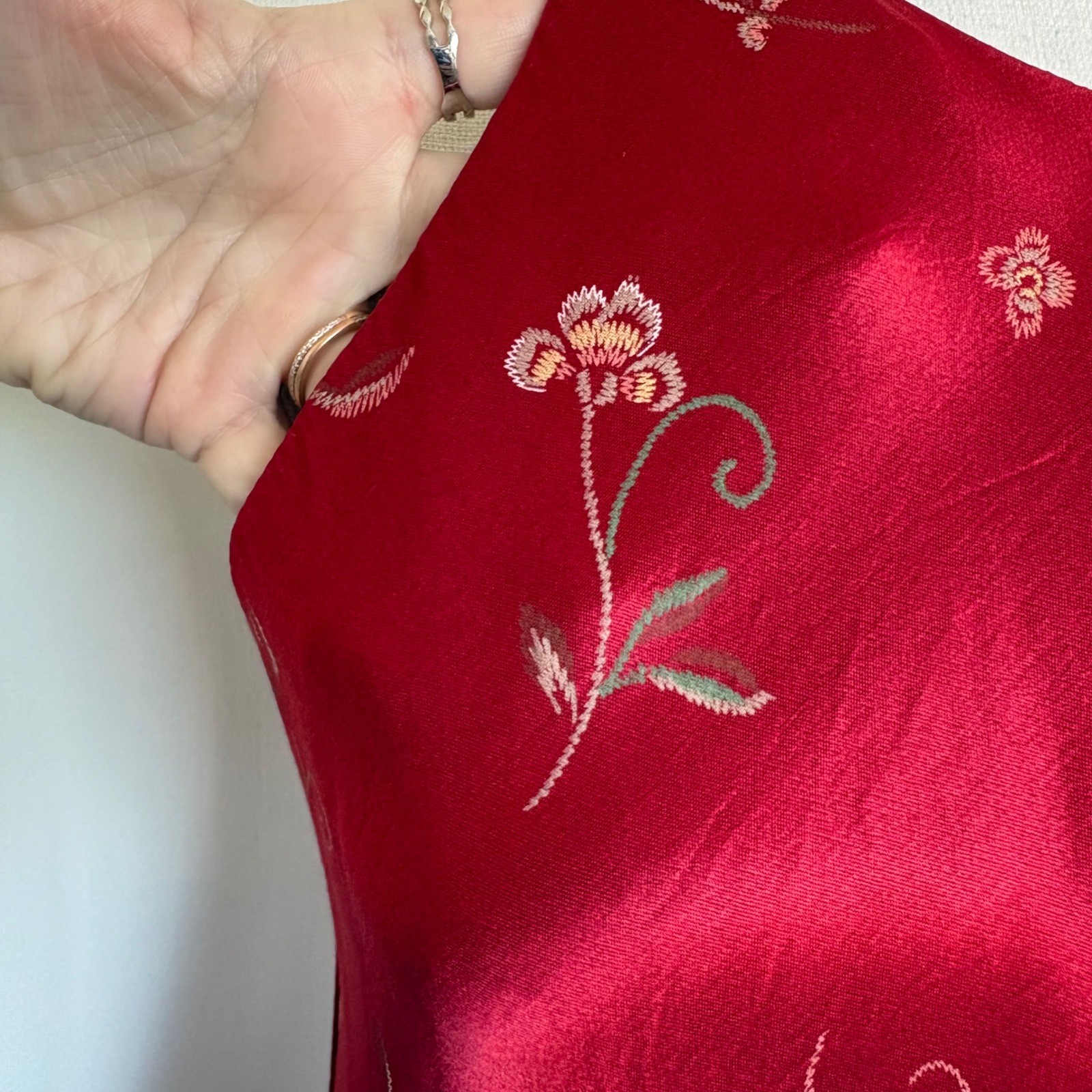 Vintage Breakin Loose Red Floral Satin Halter Maxi Dress 90s Grunge Size 11/12