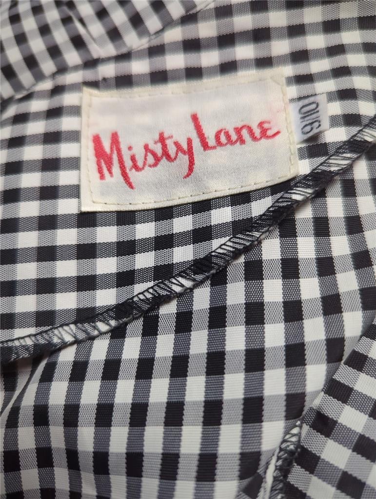 1950&rsquo;s-80&rsquo;s VTG. BLACK & WHITE GINGHAM, RED BOWS, MISTY LANE DRESS 38&Prime; BUST-USA