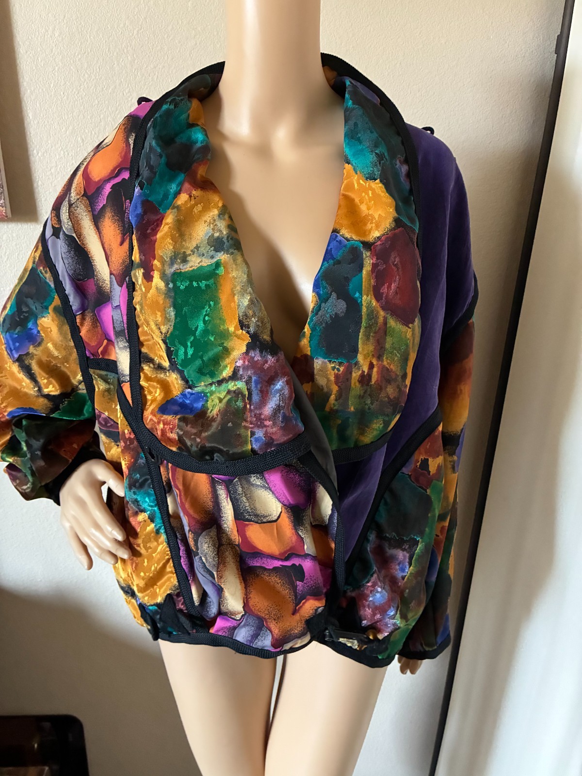 vtg 80&rsquo;s Miko Francisco colorful convertible jacket art to wear O/S