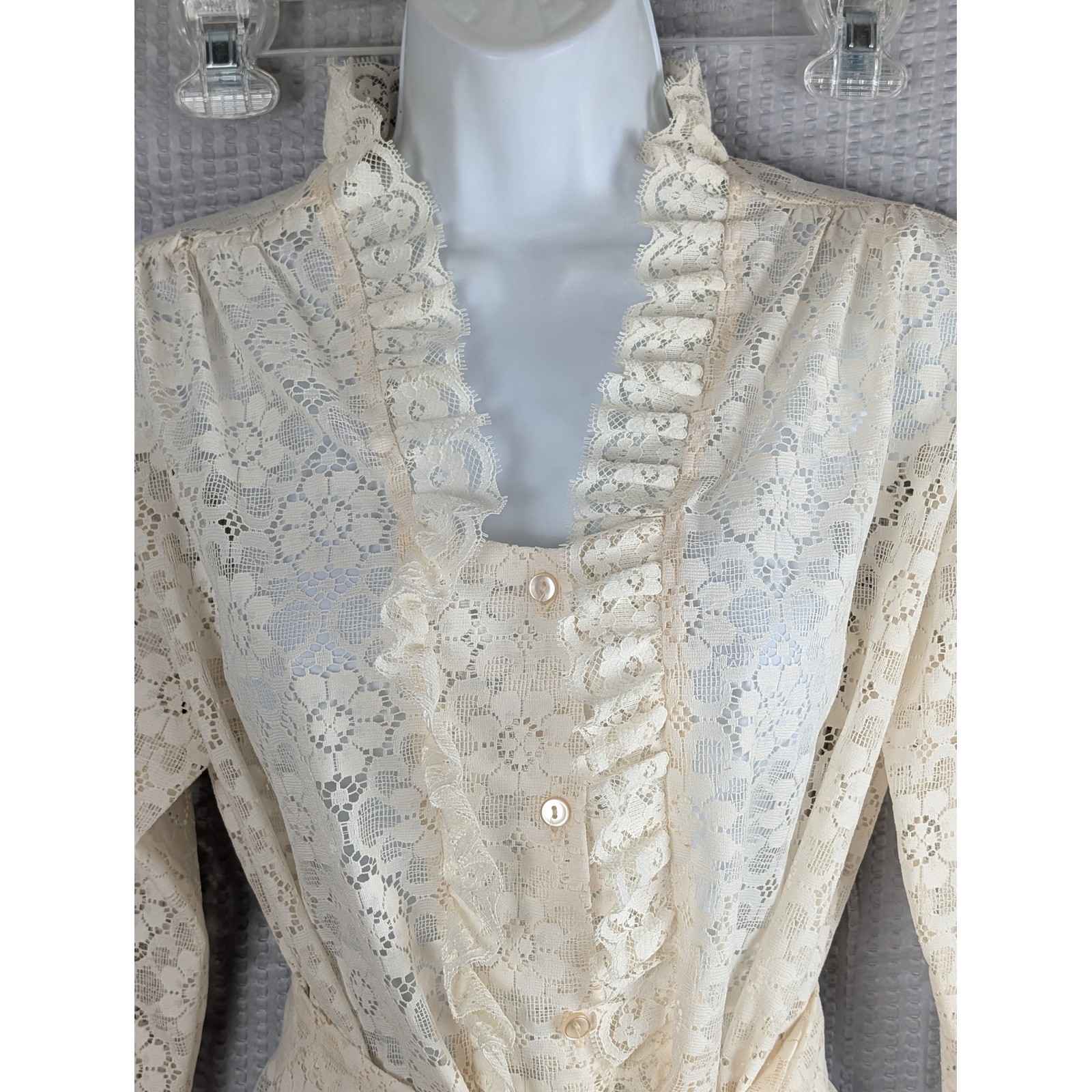 Carefree Fashions Scottsdale Vintage 70s Lace Top Velvet Skirt Set Womens L