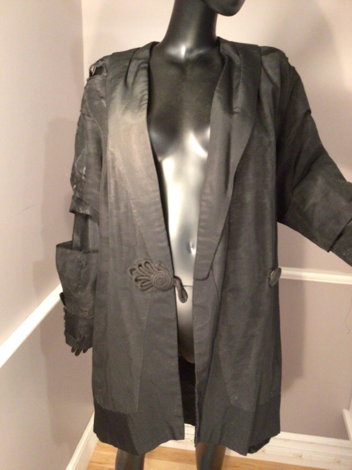 Authentic Vintage CW Era 1860s Black Silk Faille Long Pelisse • AS IS (E-16)