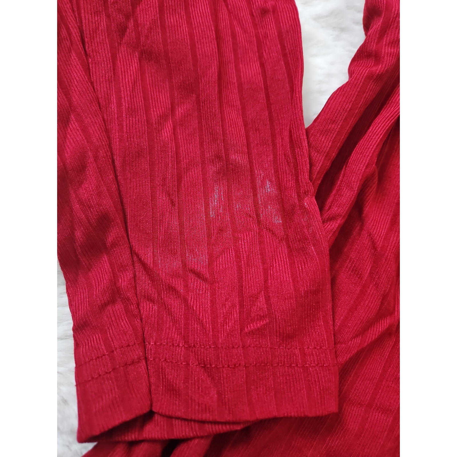 Vintage 90s Basic Equipment Red Ribbed Knit Mock Neck Long Sleeve Shirt XL