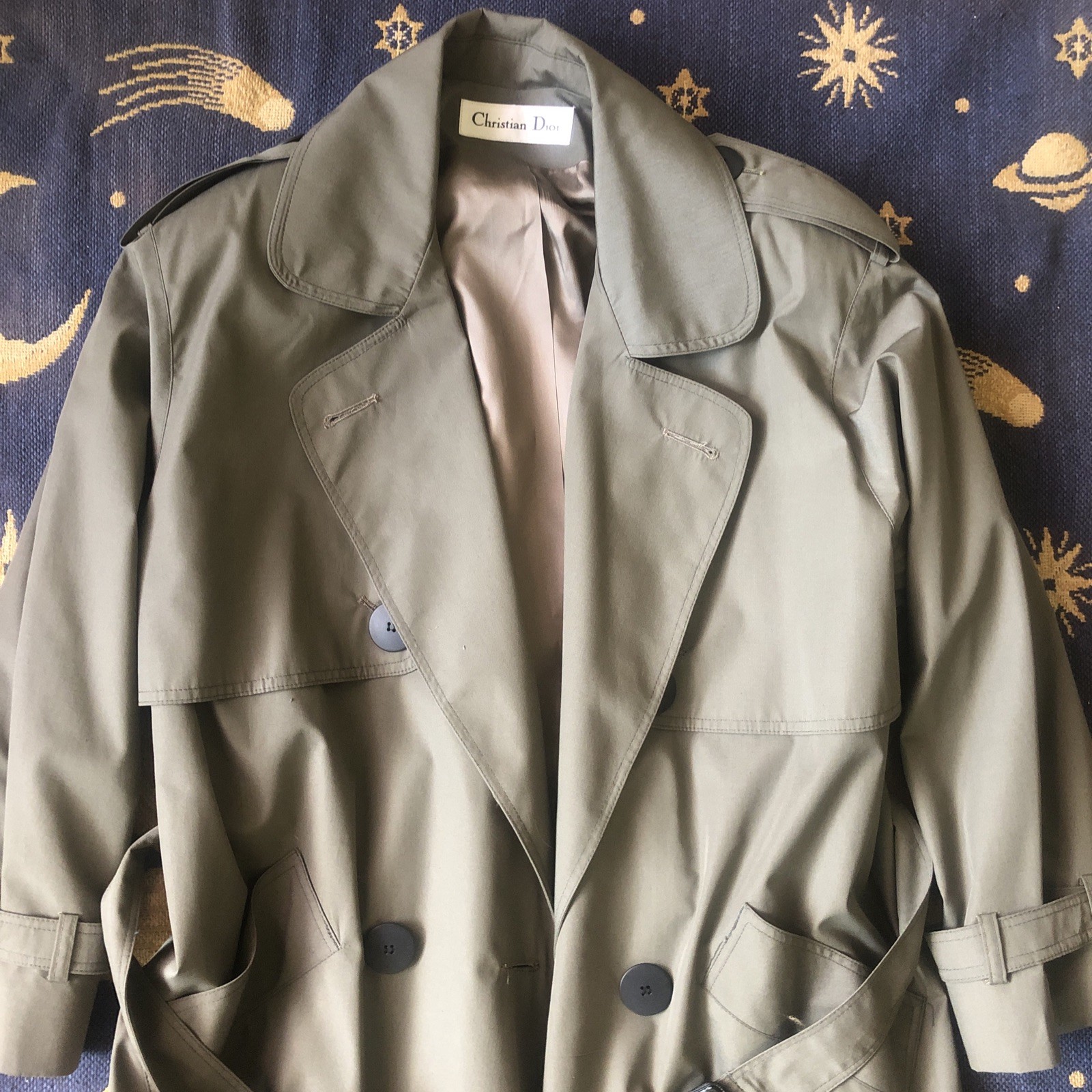 Vintage Christian Dior Womens Olive Trench Coat Belted Made In USA Size 8