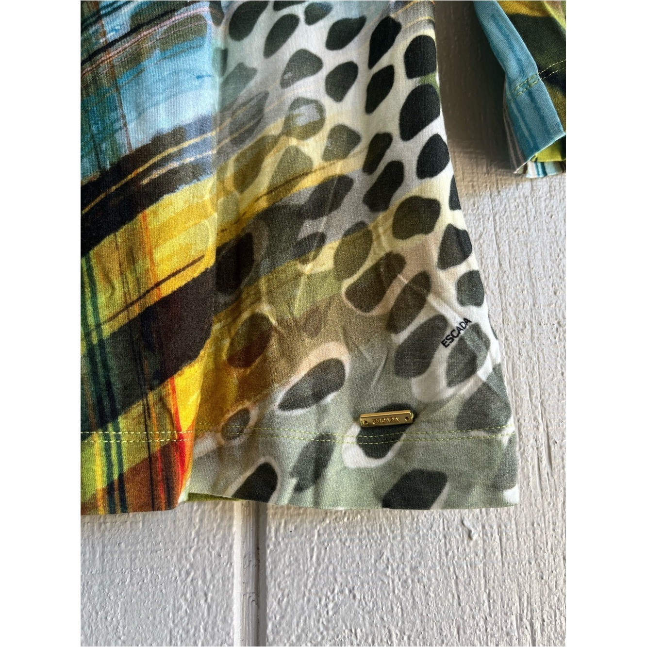 Escada Vintage Abstract Print 3/4 Sleeve Stretch Jersey Top