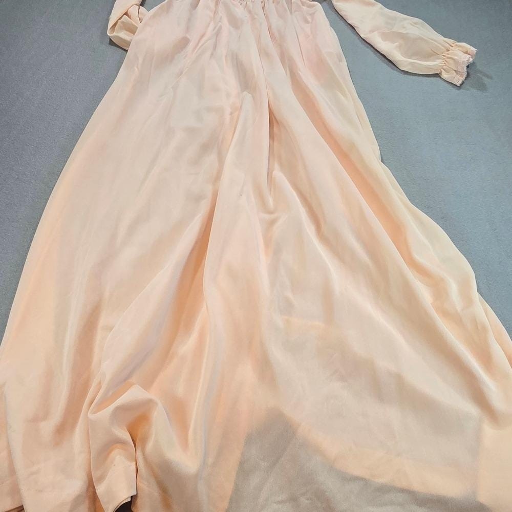 JCPenney Robe Womens Medium Peach Vintage 70s Floral Embroidery Lace-up Maxi USA