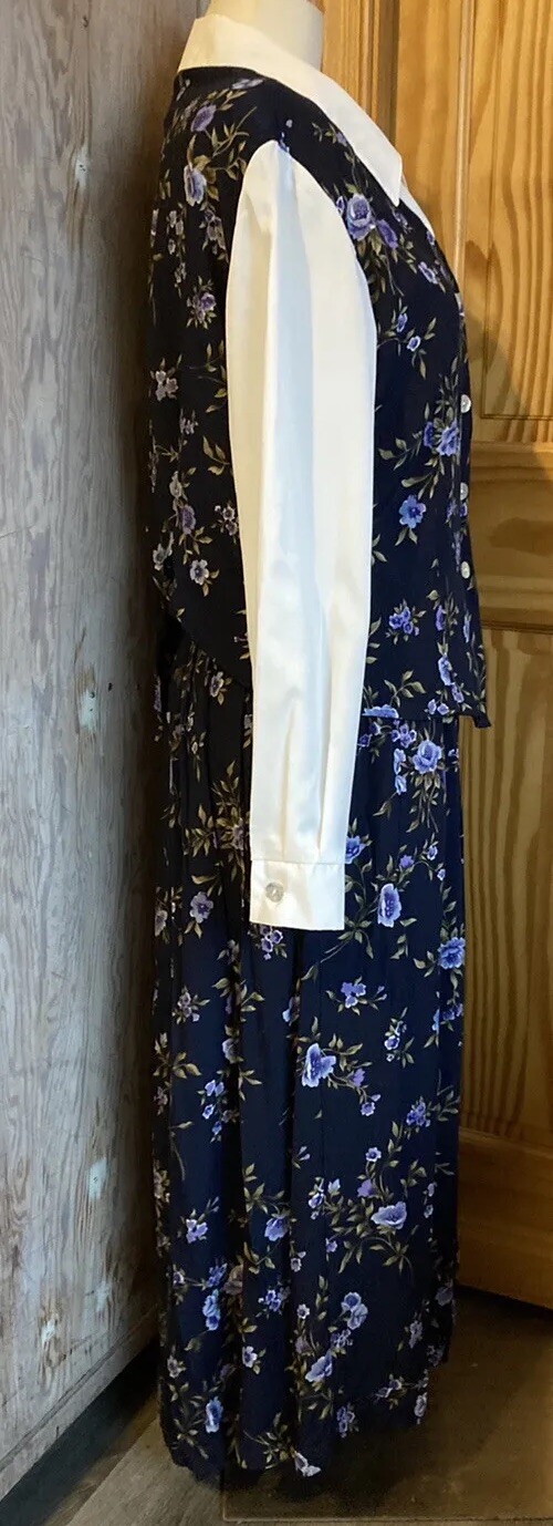 Vintage Cottagecore JACLYN SMITH Floral W/Attached Vest Shirt Skirt Set EUC