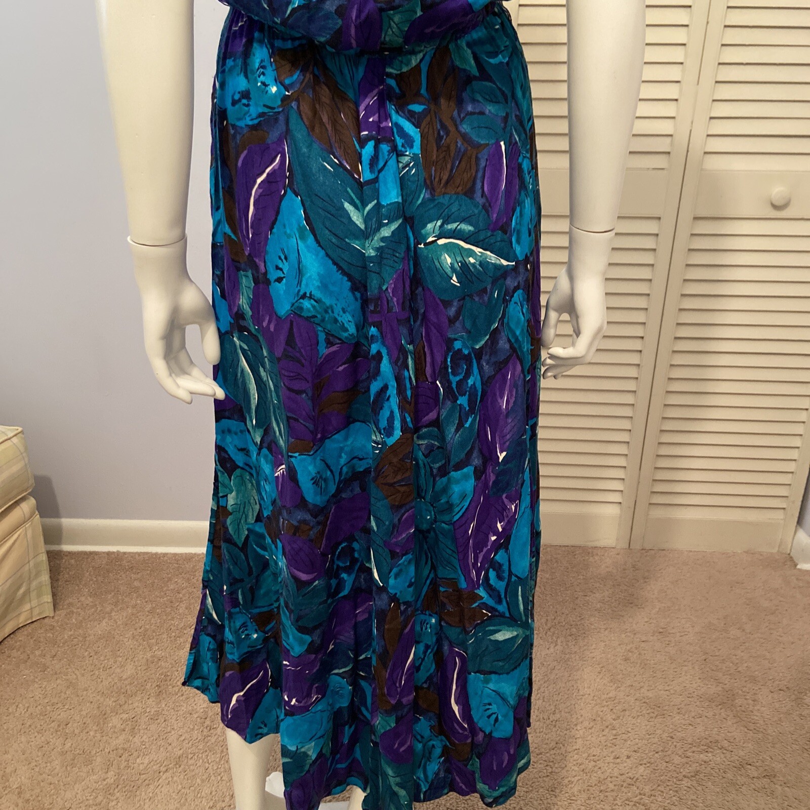 Vtg Jessica Howard Dress Big Flowers Leafs in Greens & Purples Pockets Size 8