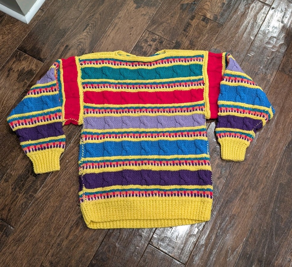 Vintage Handmade Rainbow Chunky Cable Knit 90s Kidcore Sweater Coogi Style Notag