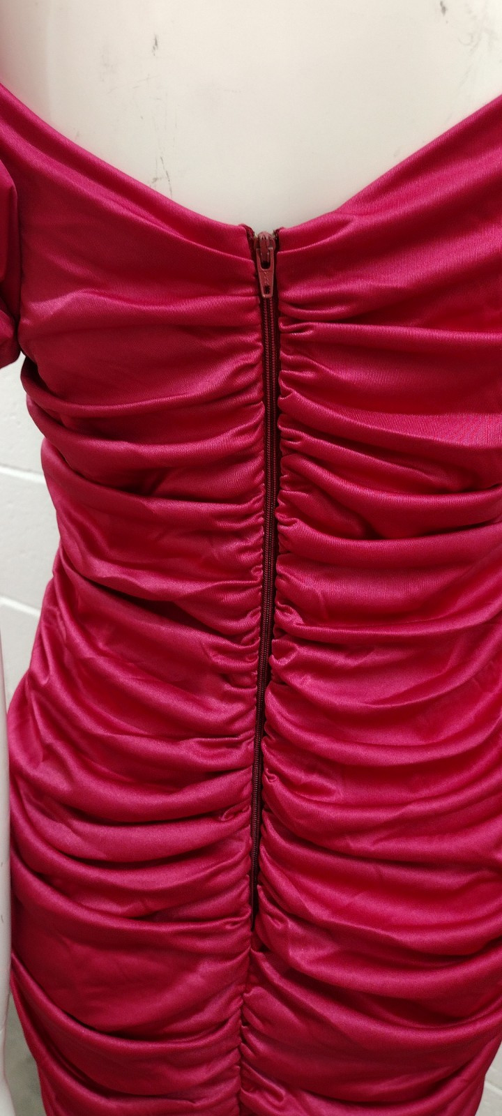 1980s Couture Dress Pink Fuchsia Balloon Sleeve Rhinestone Buttons SAMIR 80s M
