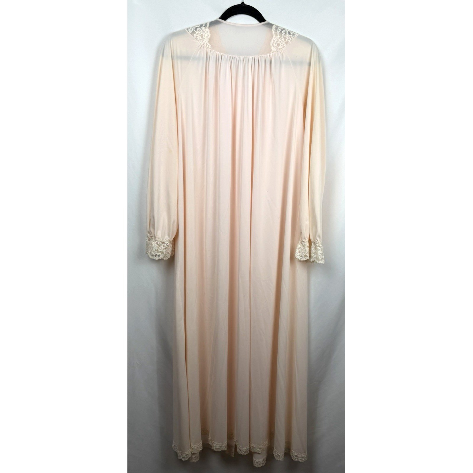VTG Shadowline Nightgown Small Pastel Pink Peach Lace Robe Long Peignoir 70s 80s