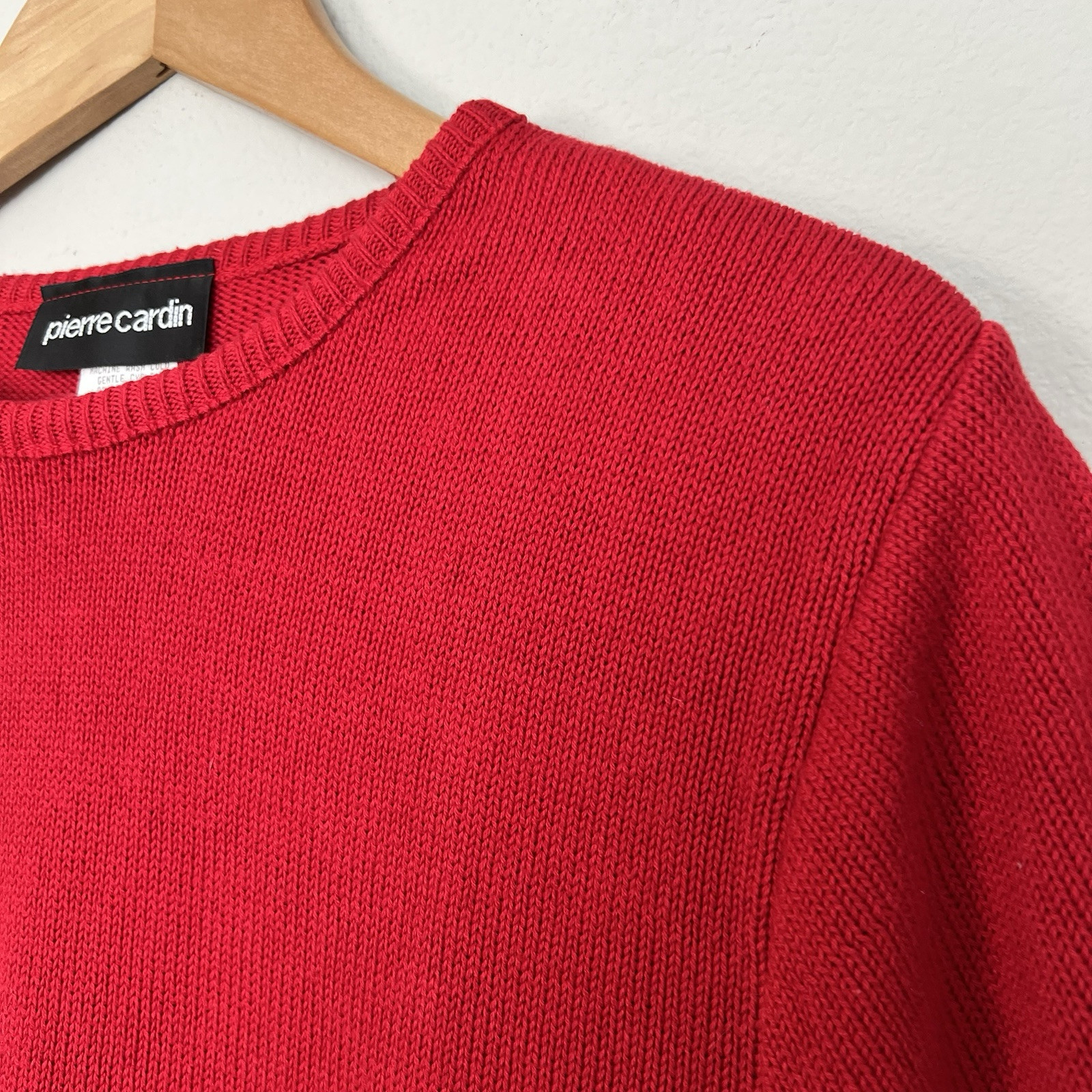 Vintage 90s Pierre Cardin Red Knit Pullover Sweater Deadstock Womens Small Prep