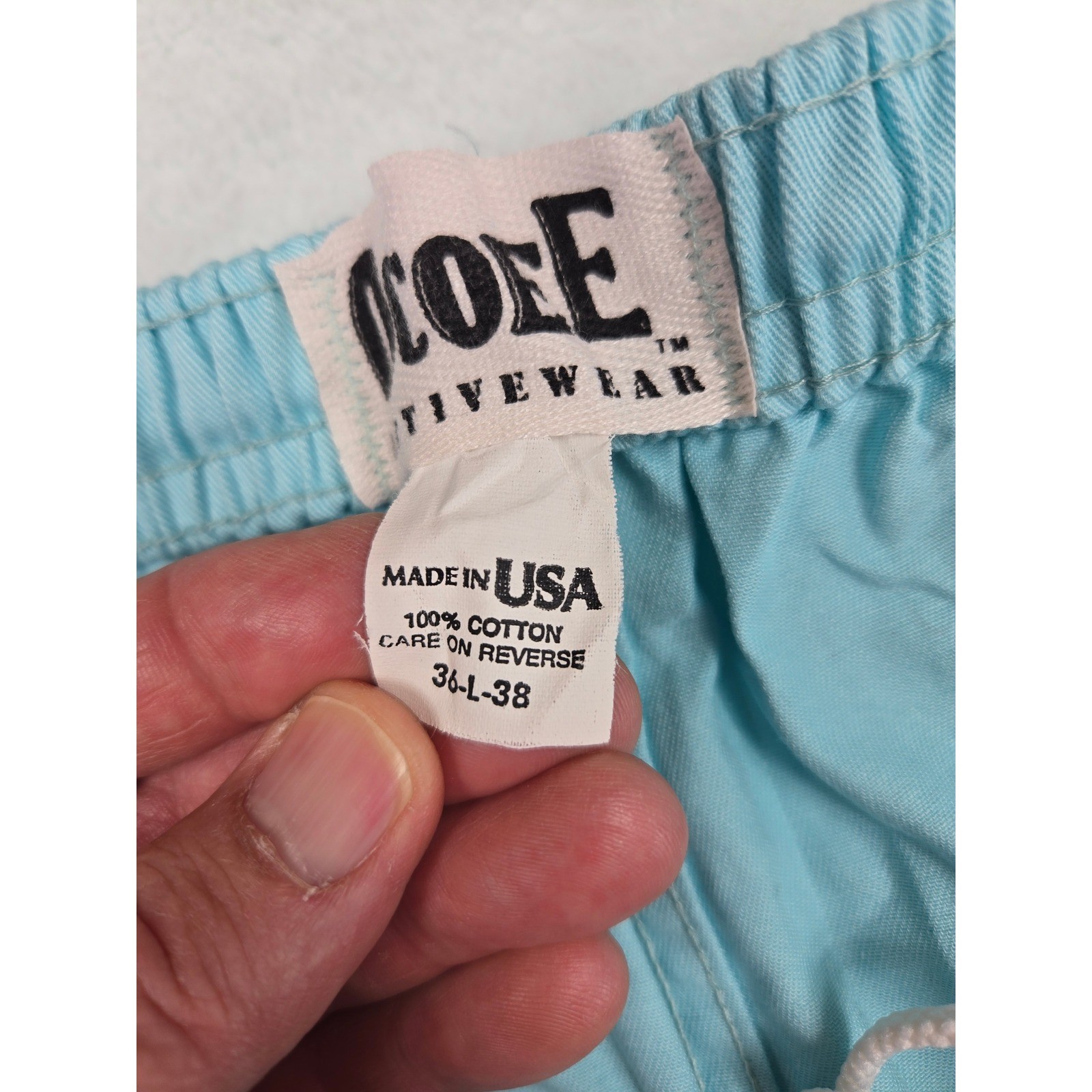 Ocoee Activewear Light Blue Cotton Elastic Waist Short Vintage 90s Made in USA L