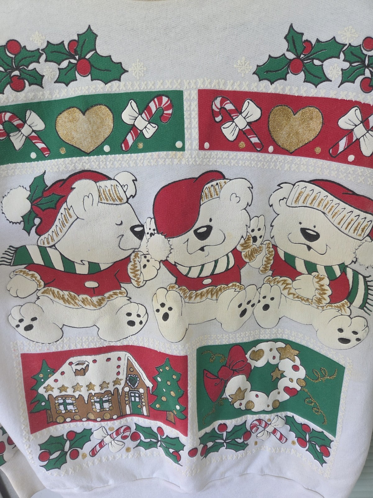 Vintage 90s Holiday Teddy Bear Christmas Sweatshirt Small Pullover Grannycore