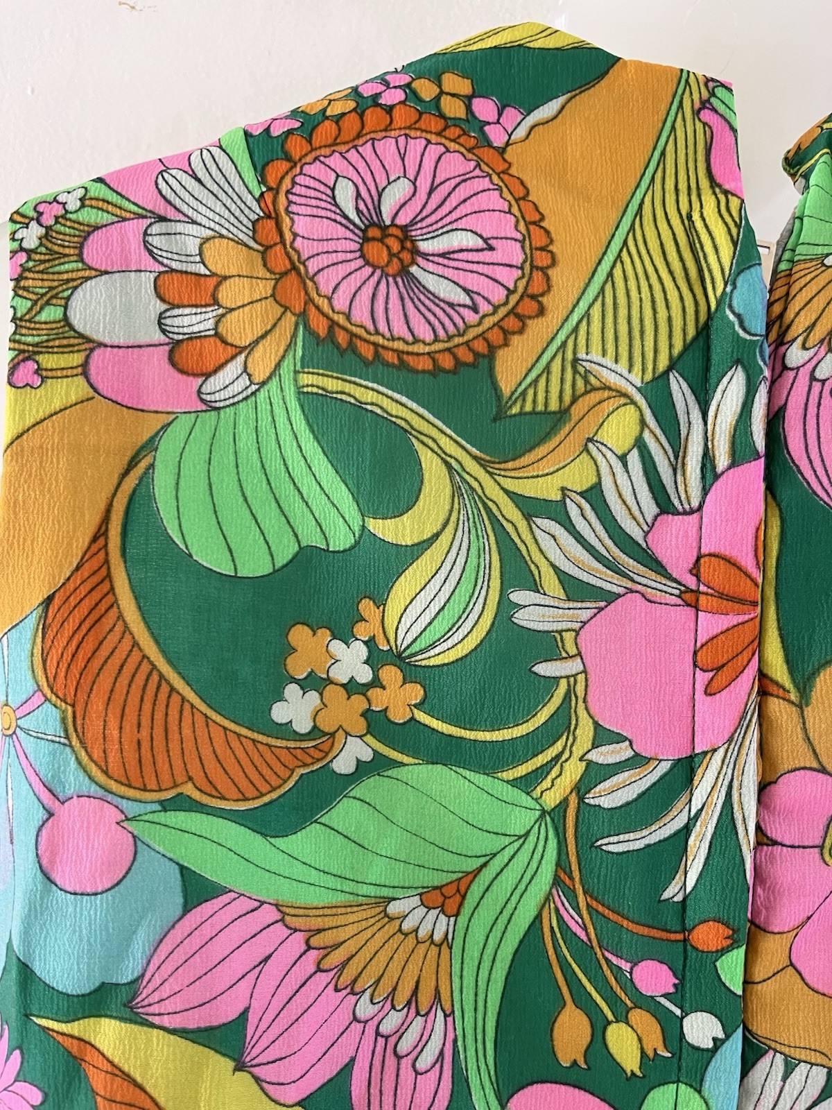 Vtg 1960s Mod Psychedelic Floral Flower Power Sheath Maxi Dress Talon Zip Small