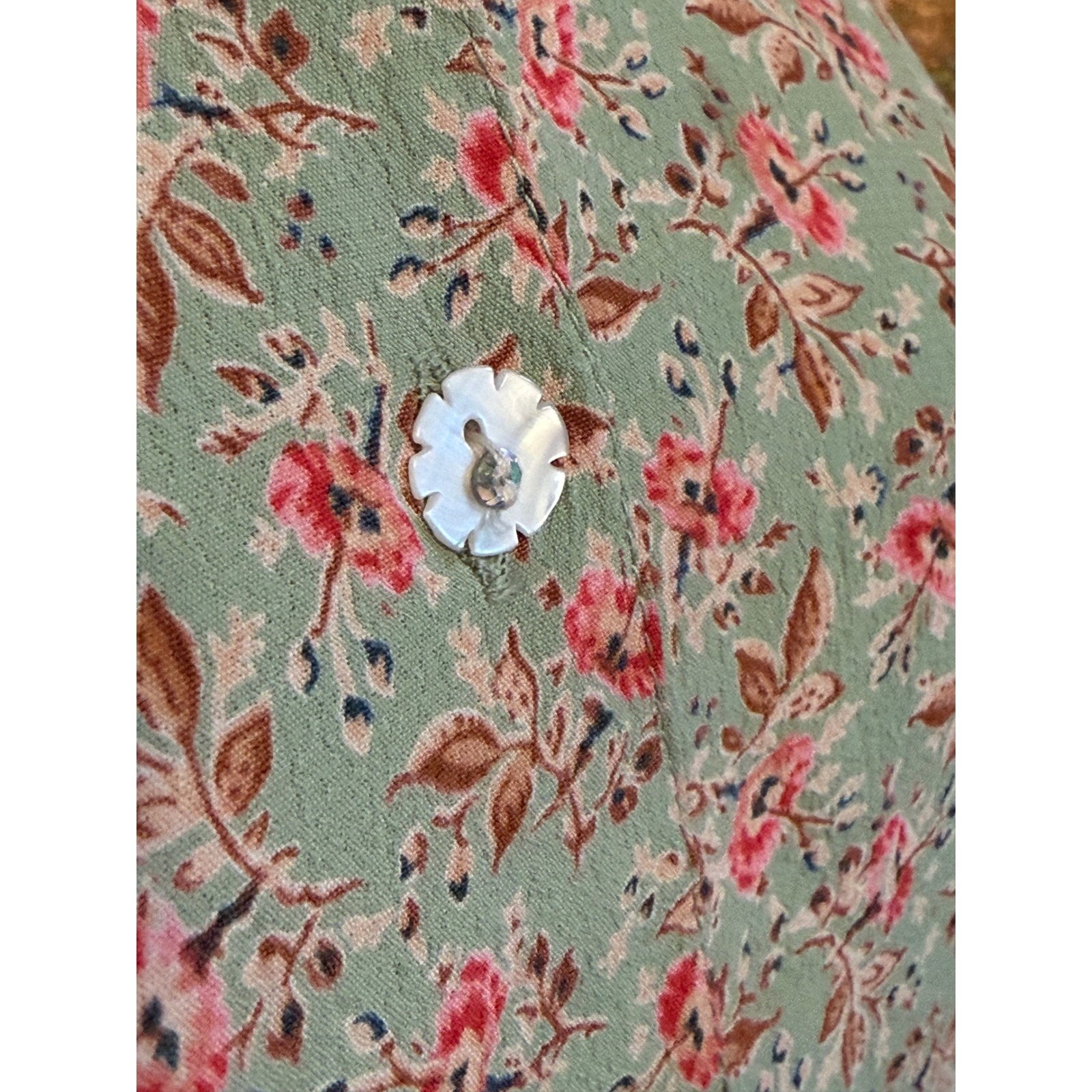 April Cornell Cottagecore Vintage Mini Floral Blouse Diamond Button M