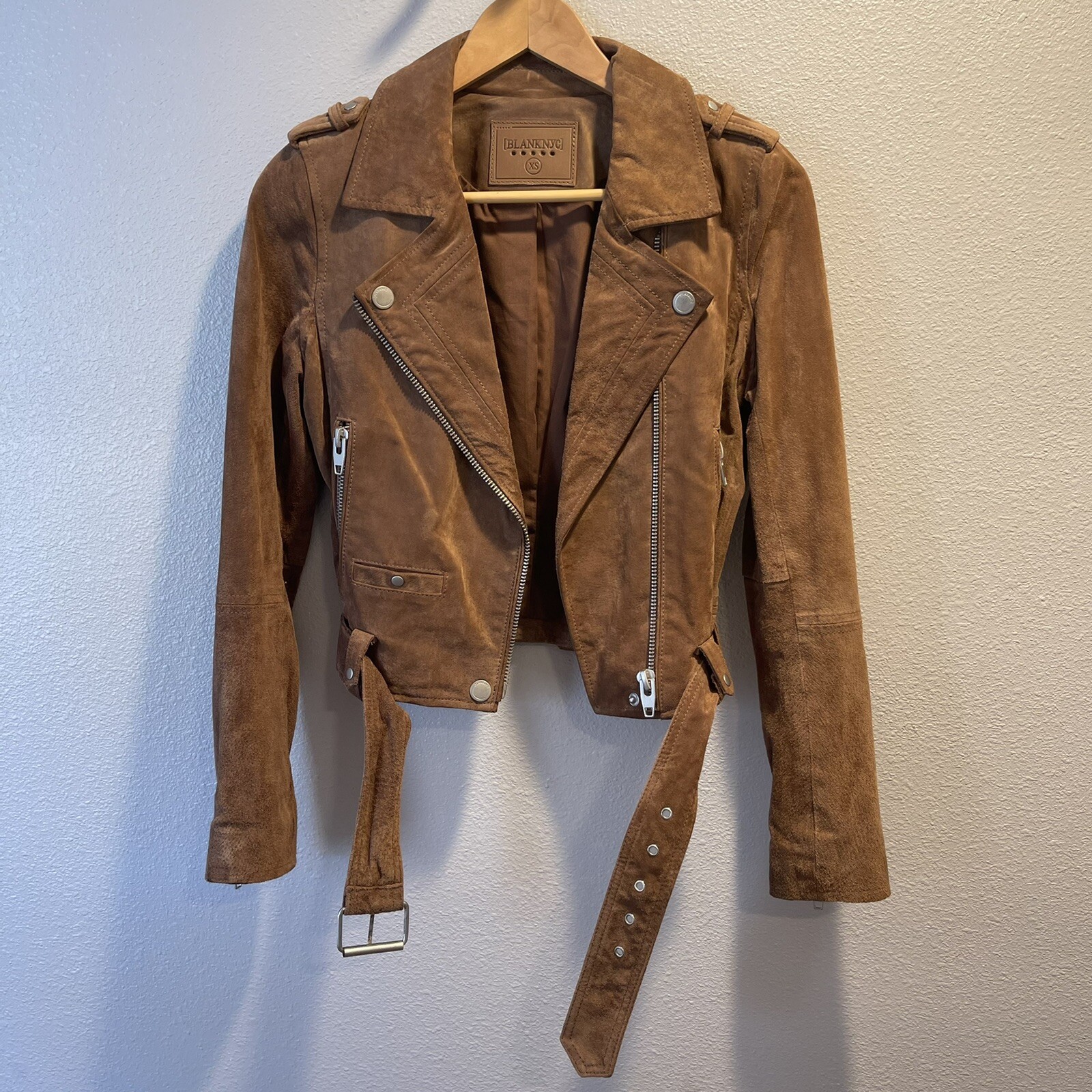 BLANK NYC Coffee Bean Brown Suede Leather Moto Jacket Women’s Size XS