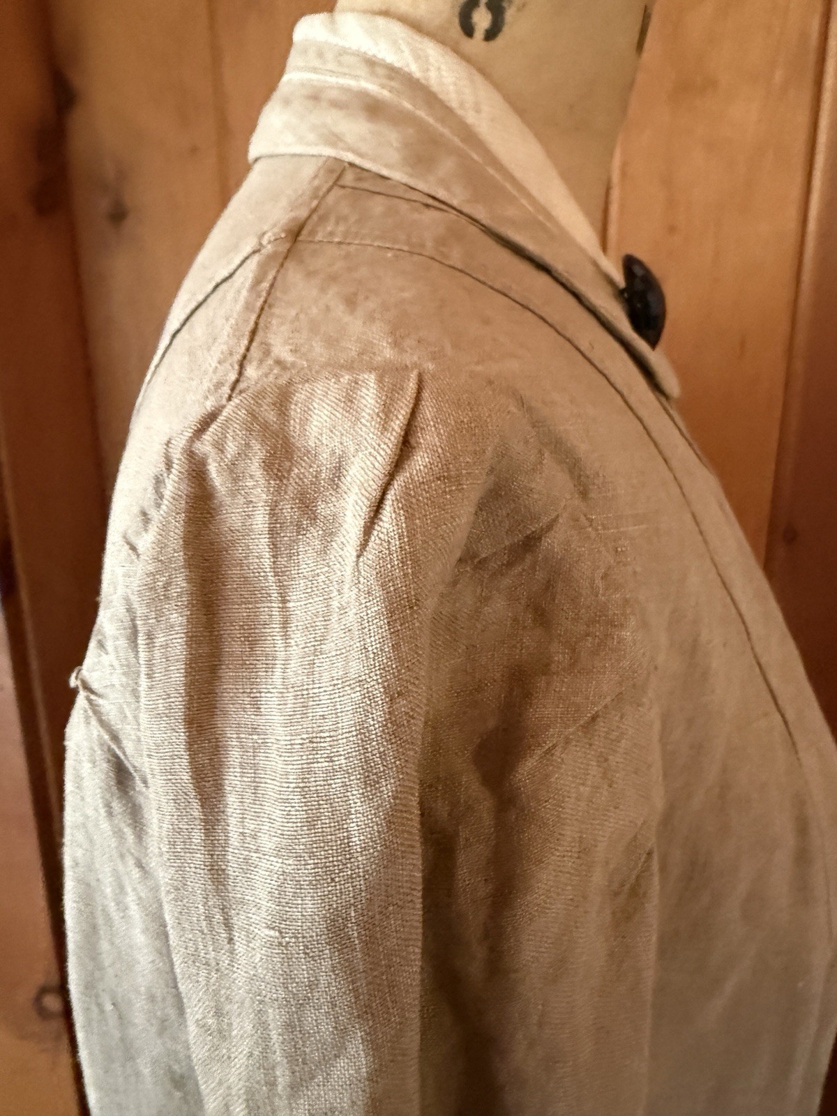 Antique Edwardian Linen Duster Coat Automobile Car Driving Black Glass Buttons