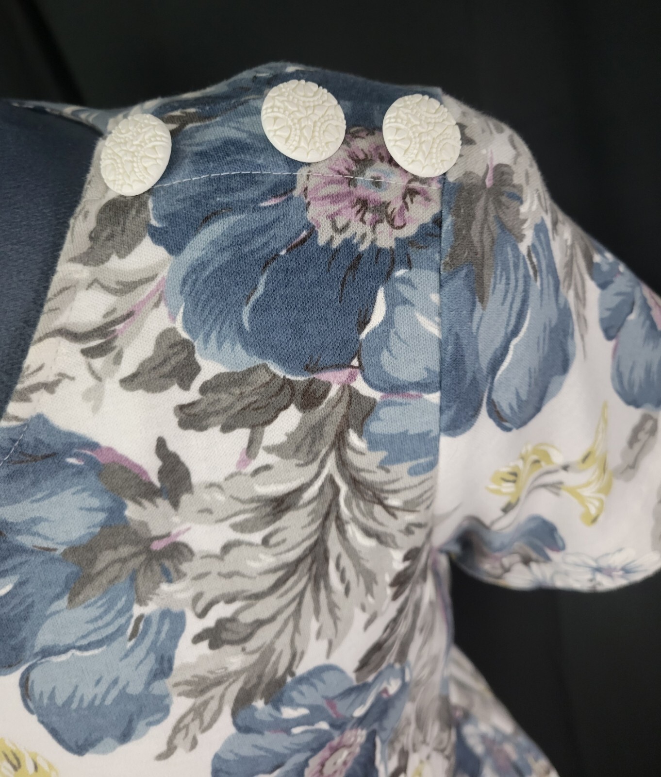 Vtg Stuart Alan Petites White/Blue/Purple Floral Blouson Knit Dress Size 8P