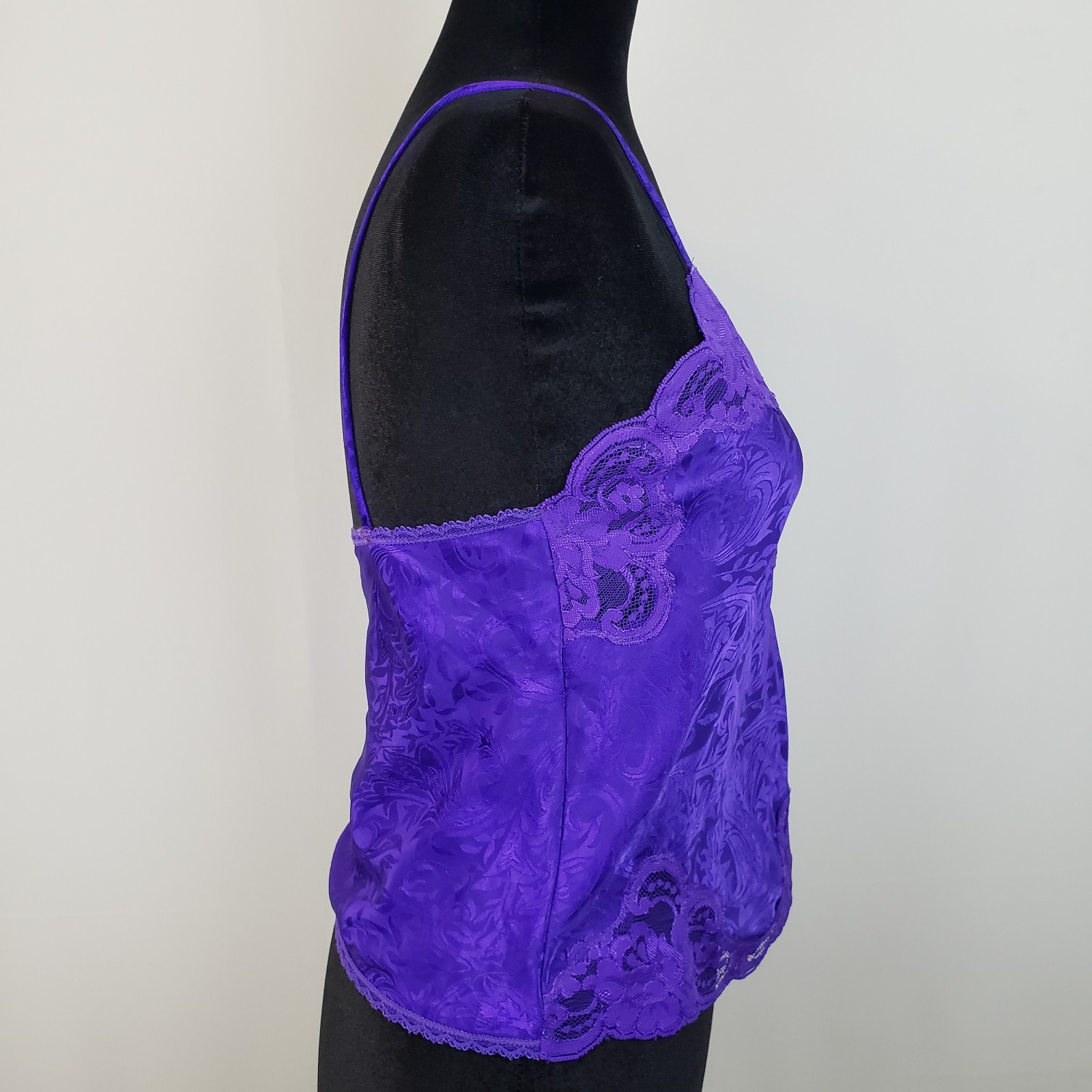 VTG 80s Camisole S Purple Satin Lace Colorful Vamp Club Boho Coquette Festival