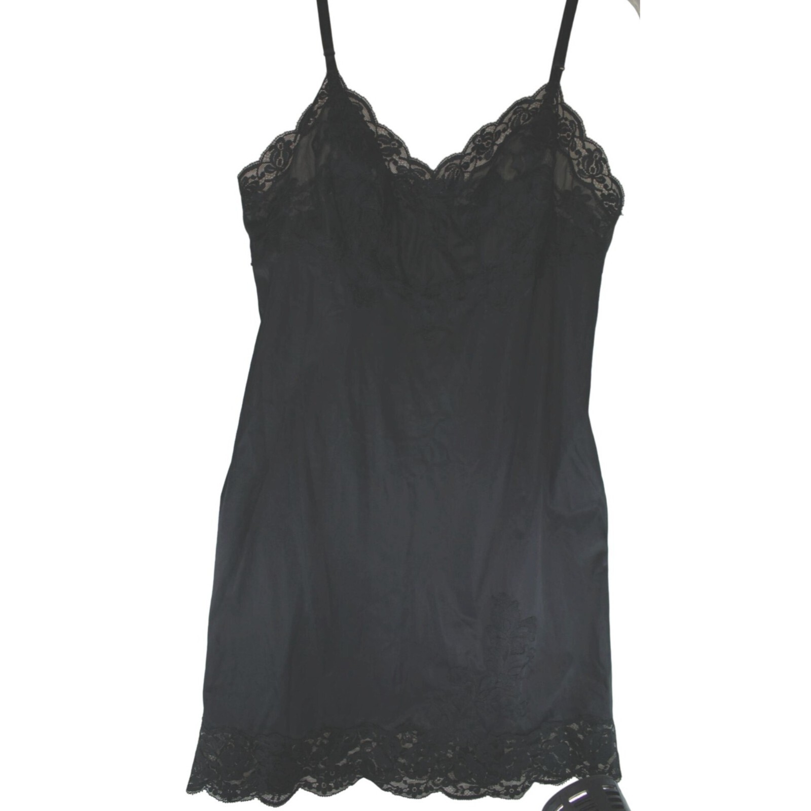 Vanity Fair Full Slip Black Nylon Size 35 Small Vintage Adjustable Straps 90222