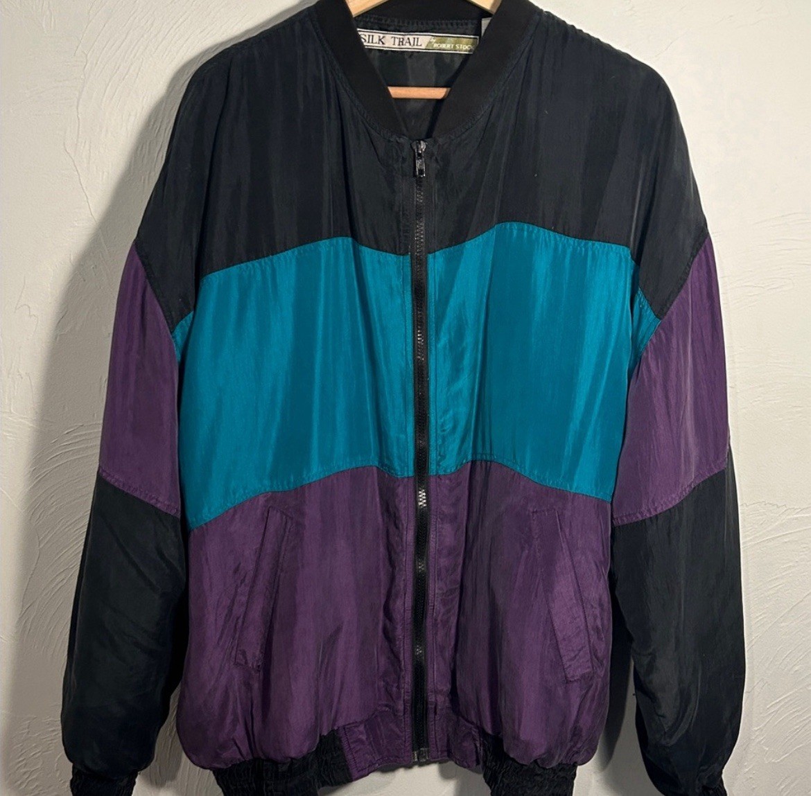 Vintage 1980&rsquo;s 100% Silk Color Block Patchwork Bomber Jacket – Grandpacore