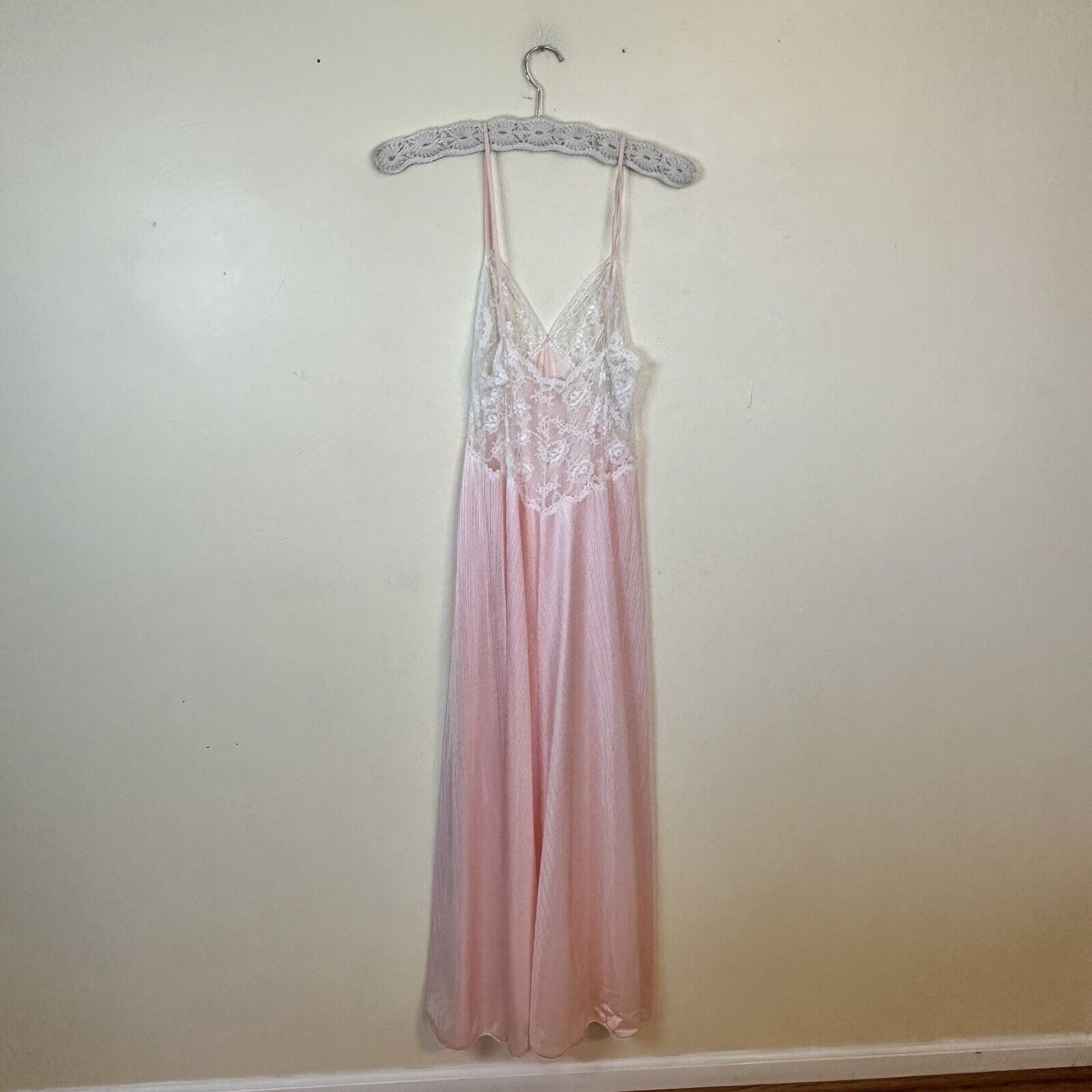 Vtg Miss Elaine Nylon Lace Nightgown Robe Set Womens Neglige Union Made Medium