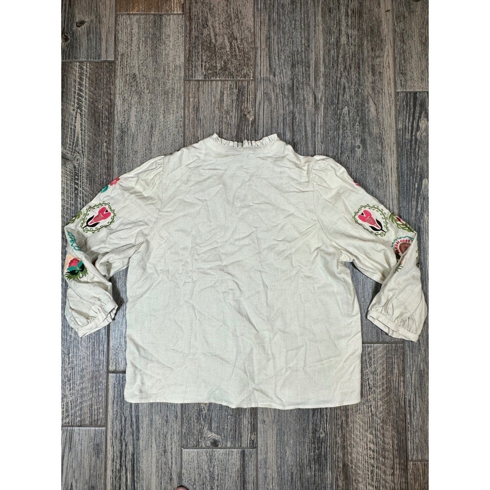 Sissy Boy Embroidered Floral Blouse Top XL Ruffle Collar Boho Bohemian