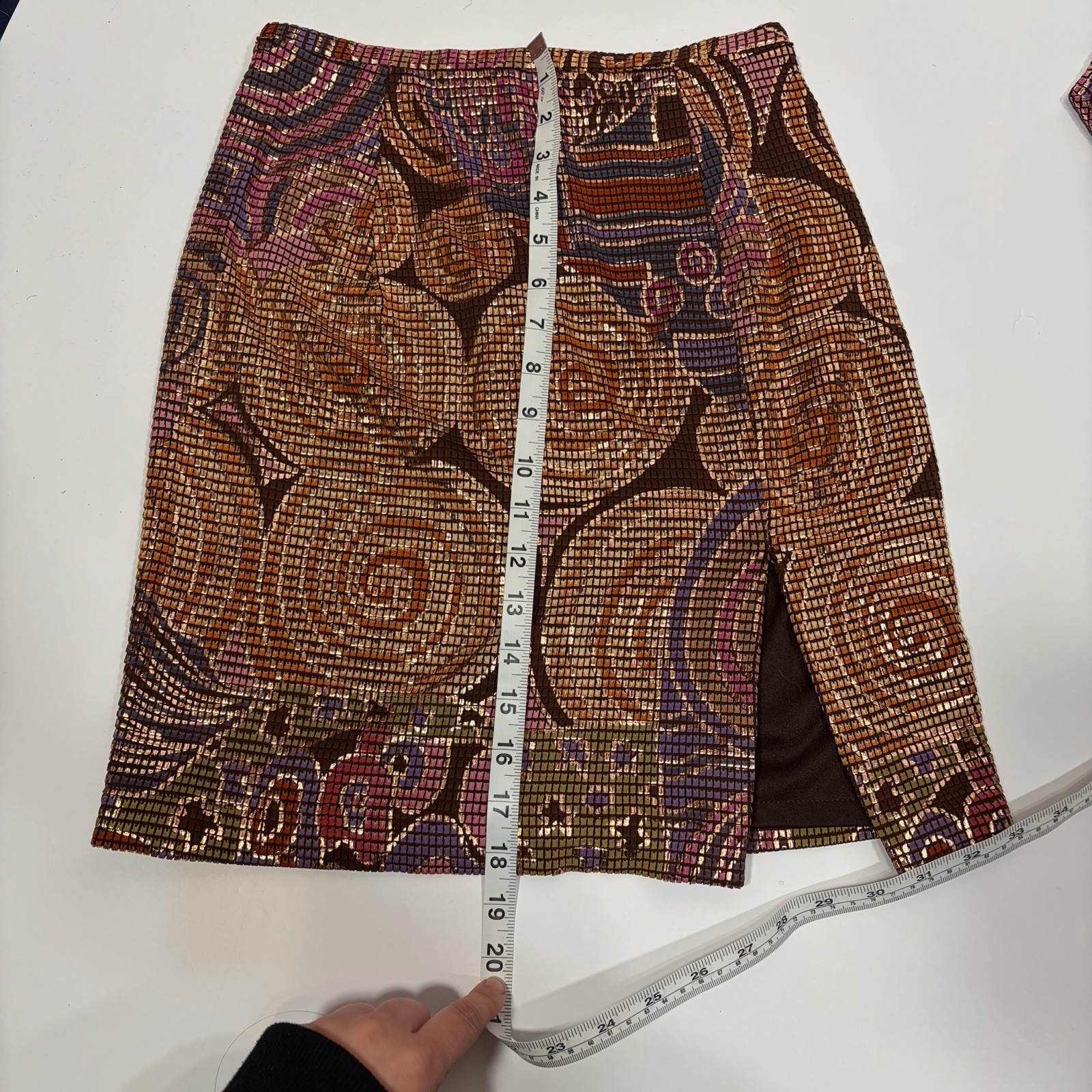 Janine Petites Geometric Skirt Suit Brown Purple Gold Pink Multicolor