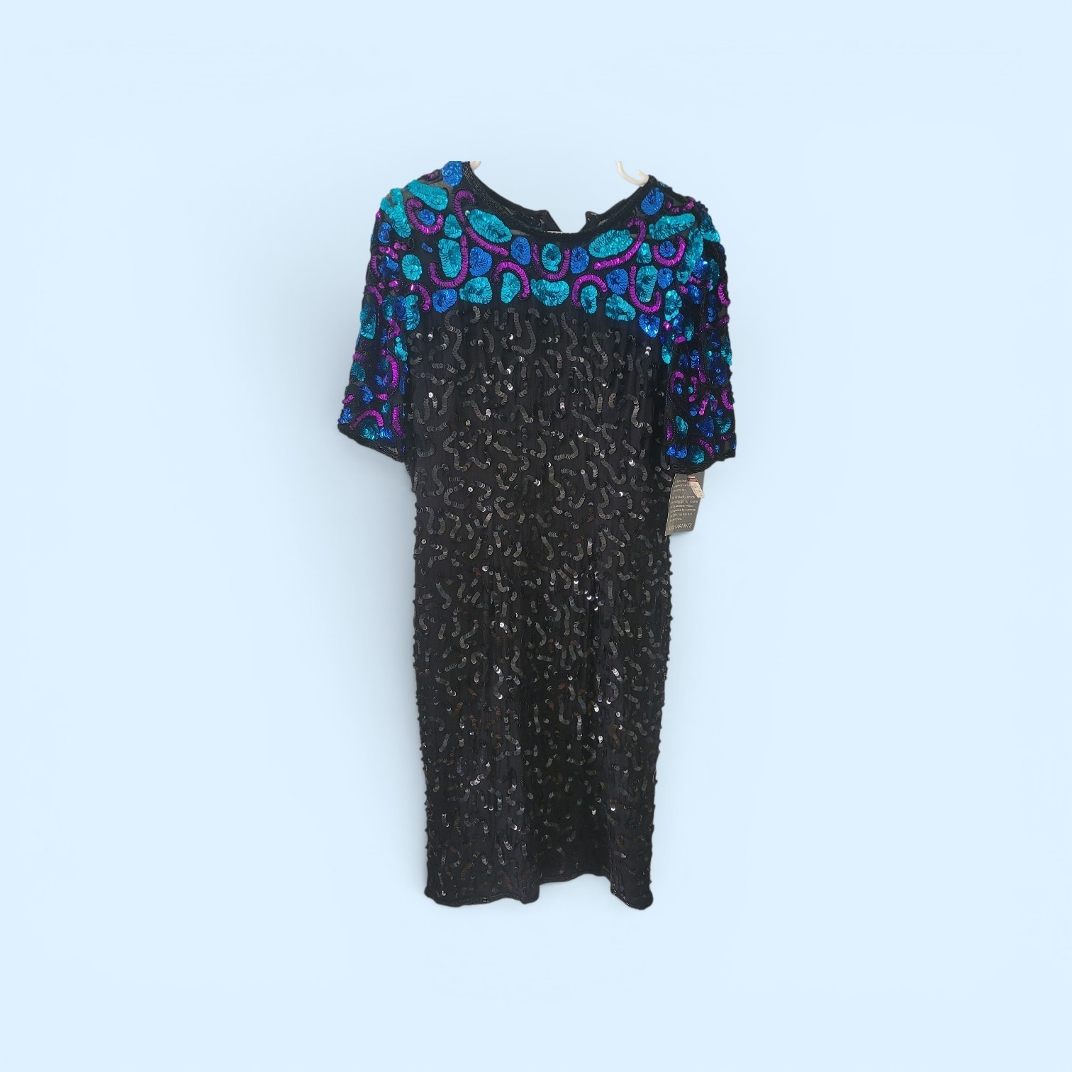 Sequin Beaded Dress 80s 90&rsquo;s Vintage, 100% Silk, Size M NWT Fitted