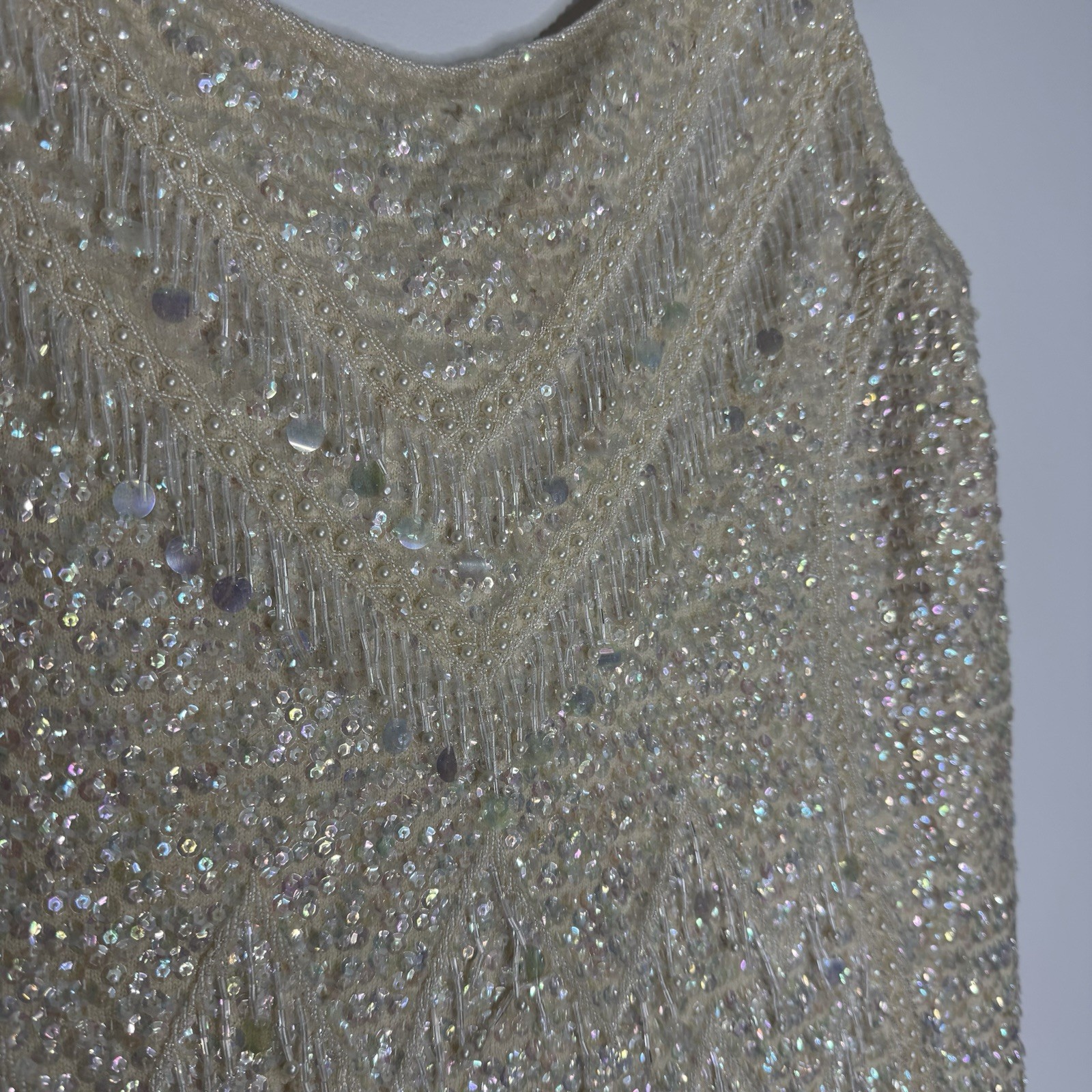 Vintage Alexander’s Beaded Sequin Top Wool Shell Made in Hong Kong Sz L
