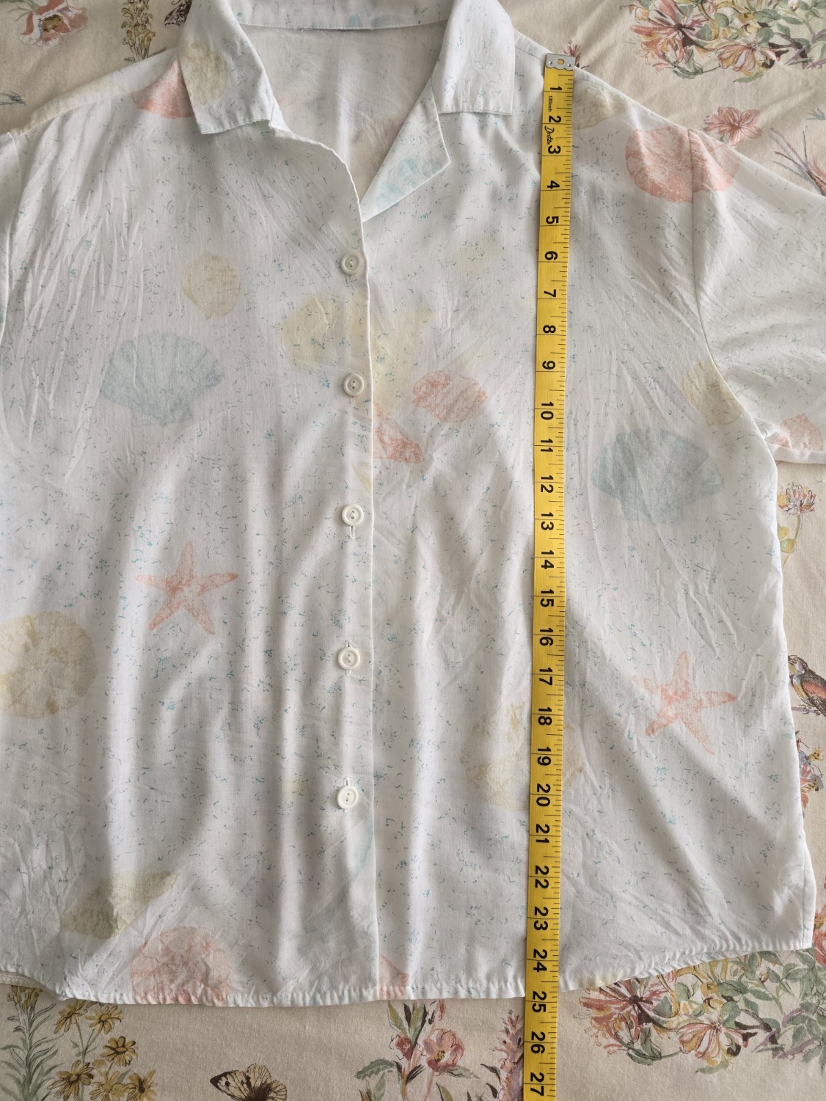 Vintage 80s 90s Seashell Button Up Blouse Womens Large XL Beach Nautical Mermaid