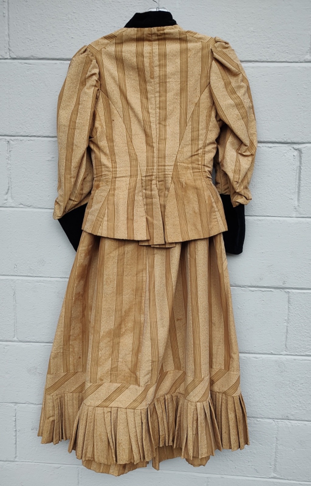 Antique Prairie Dress Camel Tan Striped Walking Skirt & Top metal stays SZ S