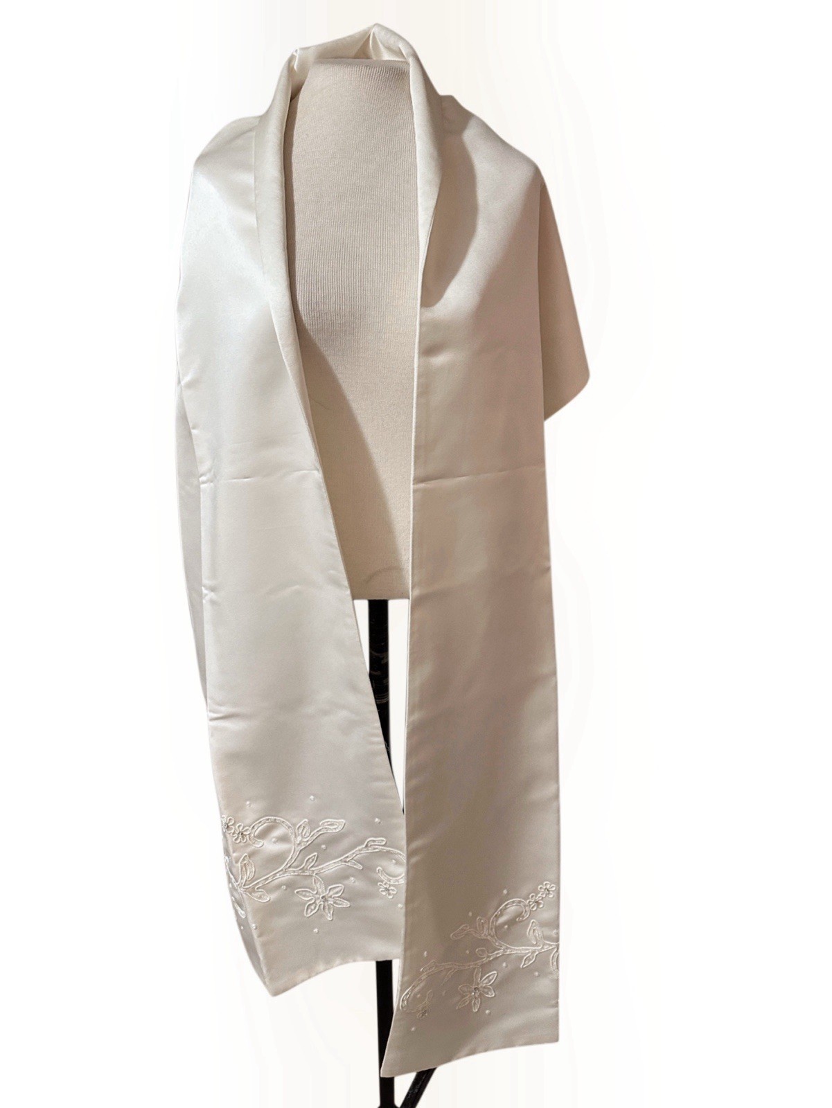 Vintage Ivory Satin Wedding Gown with Matching Shawl | Women’s Size 14