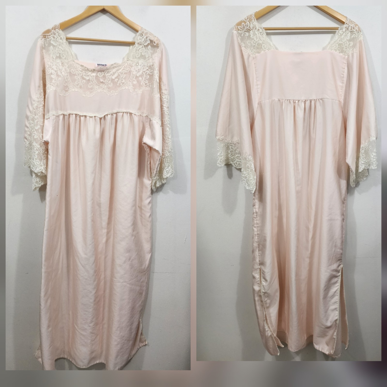 Vintage Bouquet of Fleurs Barbizon Pink PolyCotton Ivory Lace Full Nightgown M/L