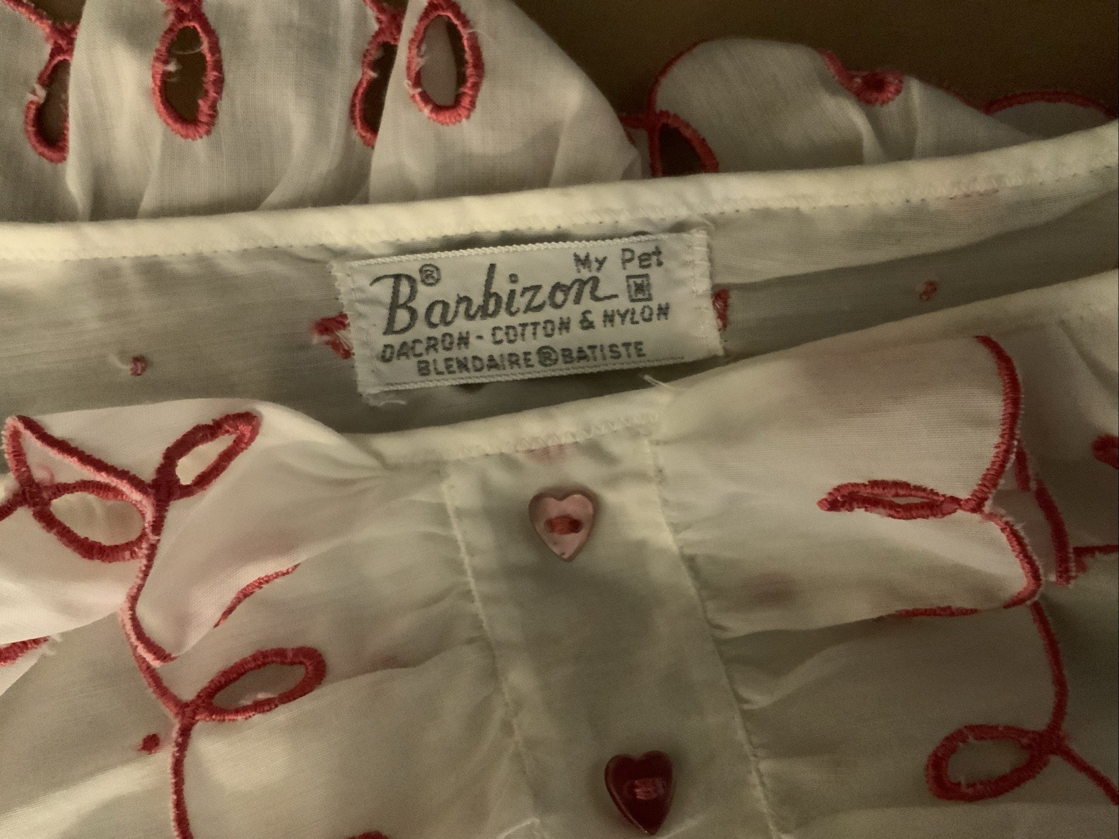 VTG Barbizon Nightie Bloomers M Ruffle Cottagecore Red Heart Blendaire Batiste