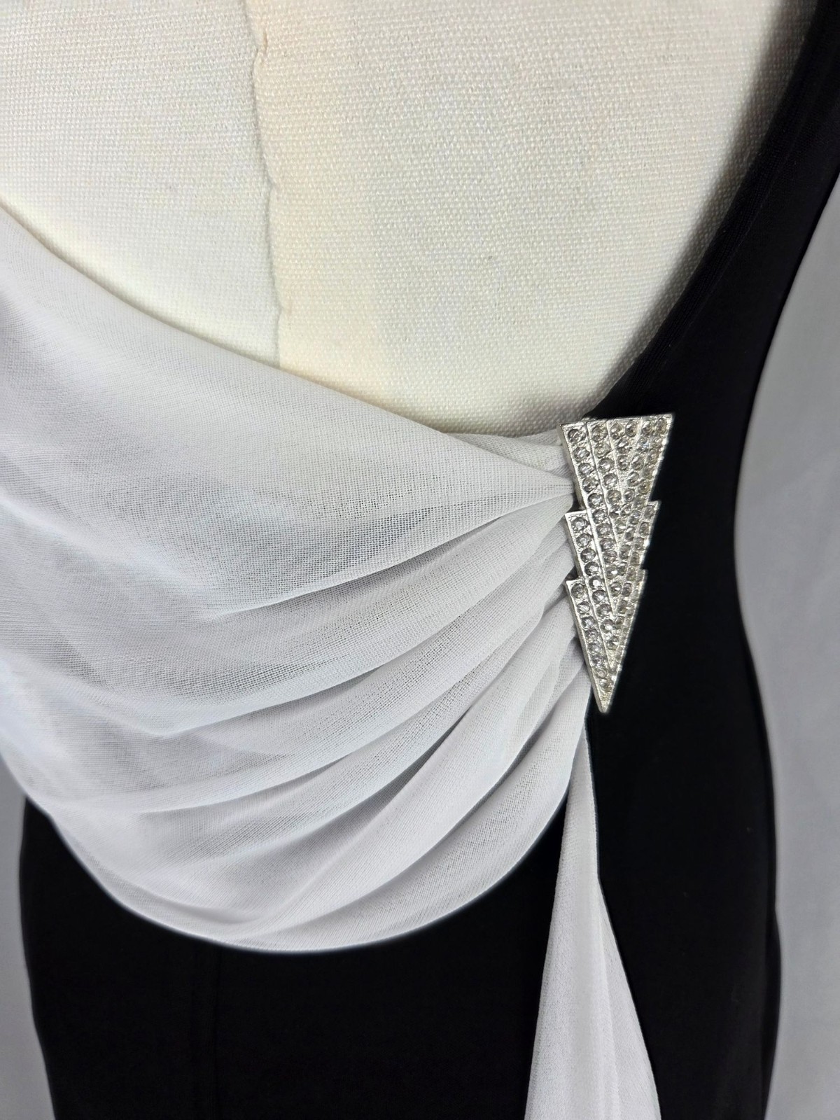 Vintage Cache Black White Evening Gown 90s Y2K Cowl Draped Open Back Formal XS