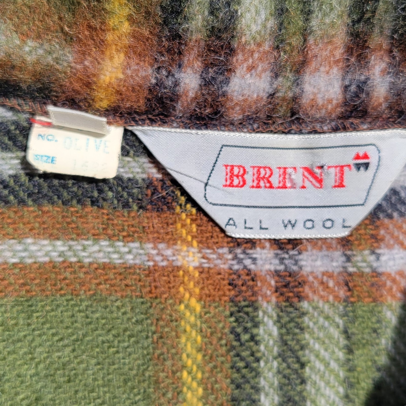 Vintage 50s 60s Brent 100% Wool Loop and Button Olive Plaid Pointed Hem Pullover