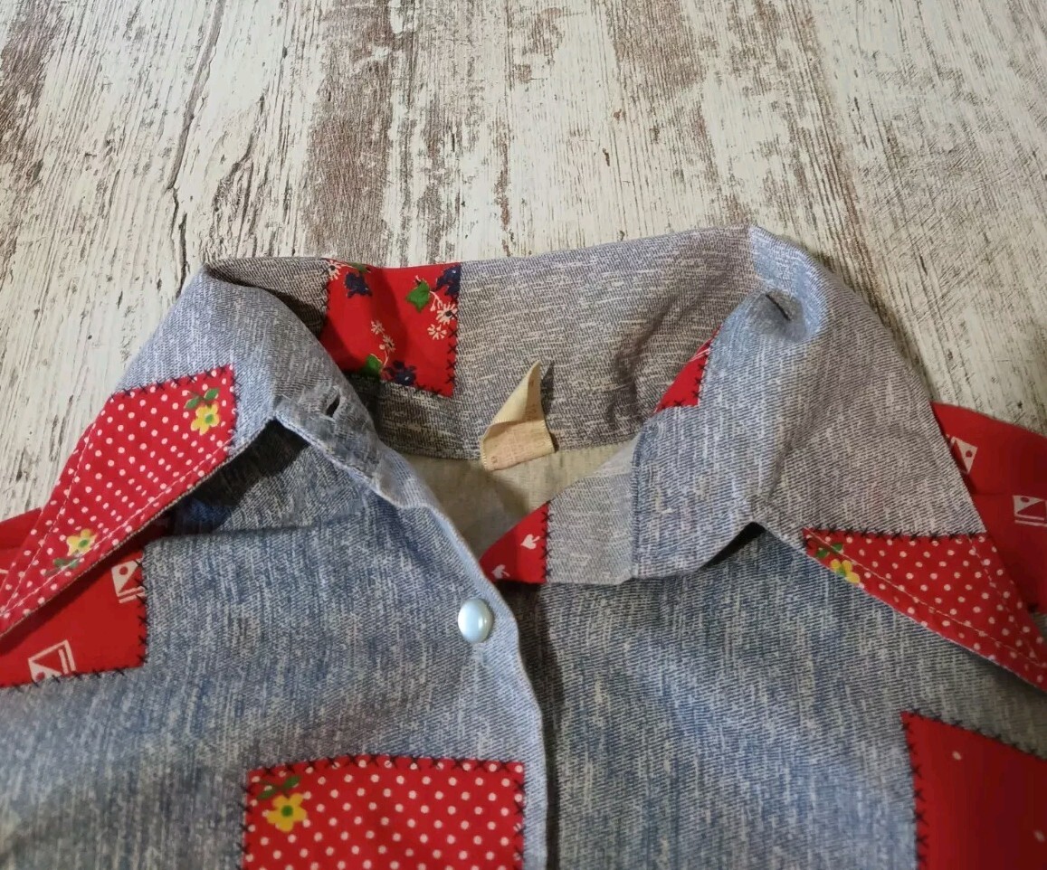 Vintage JCPenney Gaymode Patchwork 70s Bodysuit Shirt Snap Crotch Quilt Look