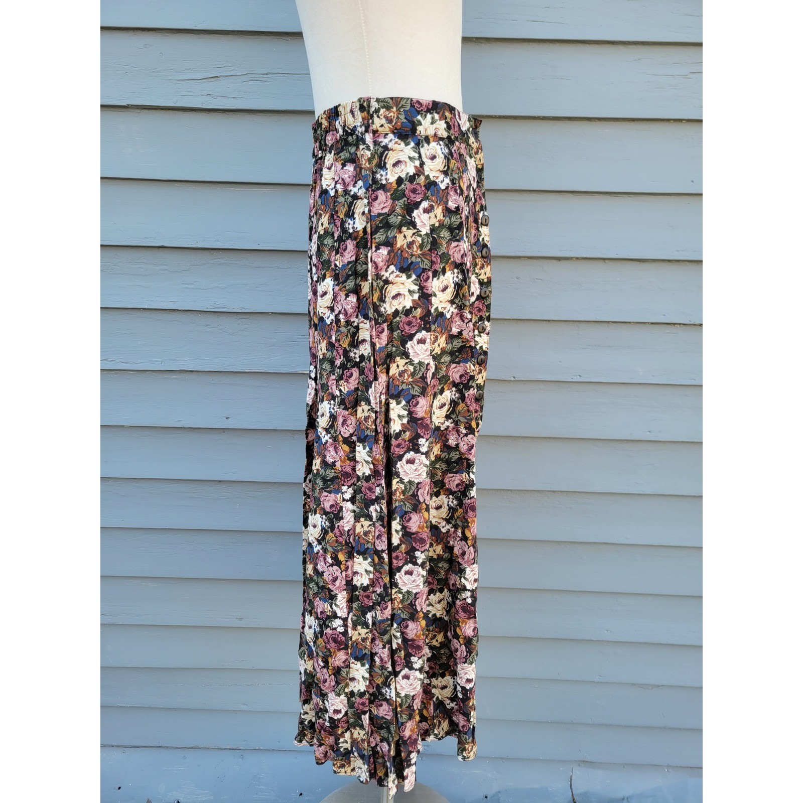 Express Vintage Floral Maxi Skirt Button Front High Waist Rayon Size M